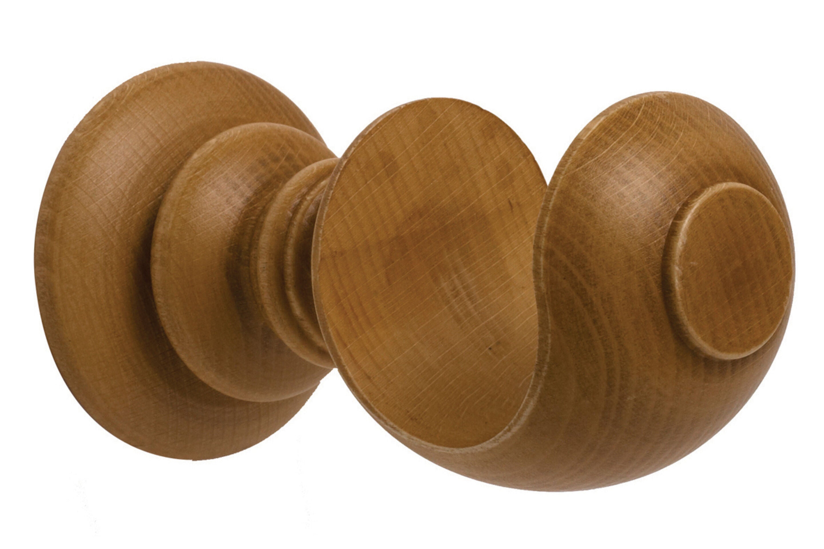 Hallis Modern Country Ribbed Ball Curtain Pole Set in Light Oak