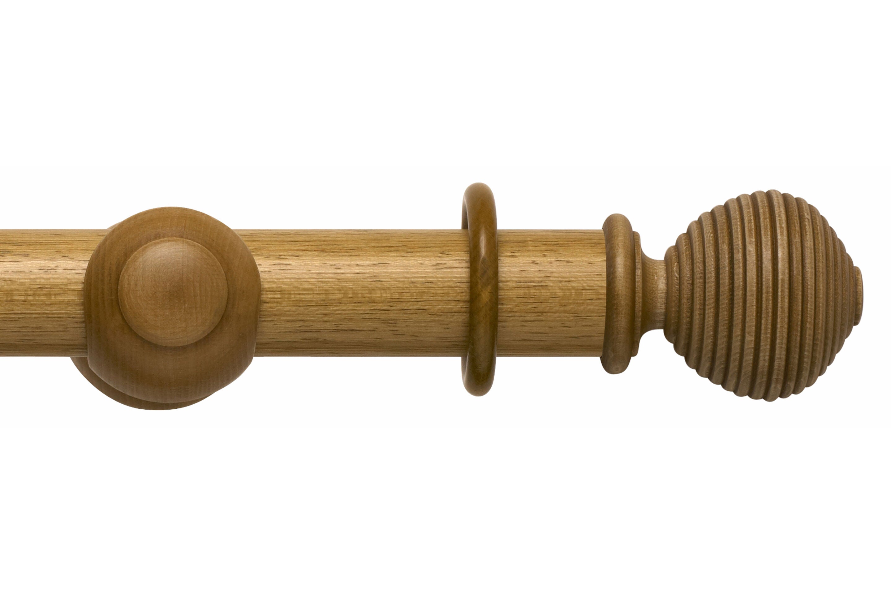 Hallis Modern Country Ribbed Ball Curtain Pole Set in Light Oak