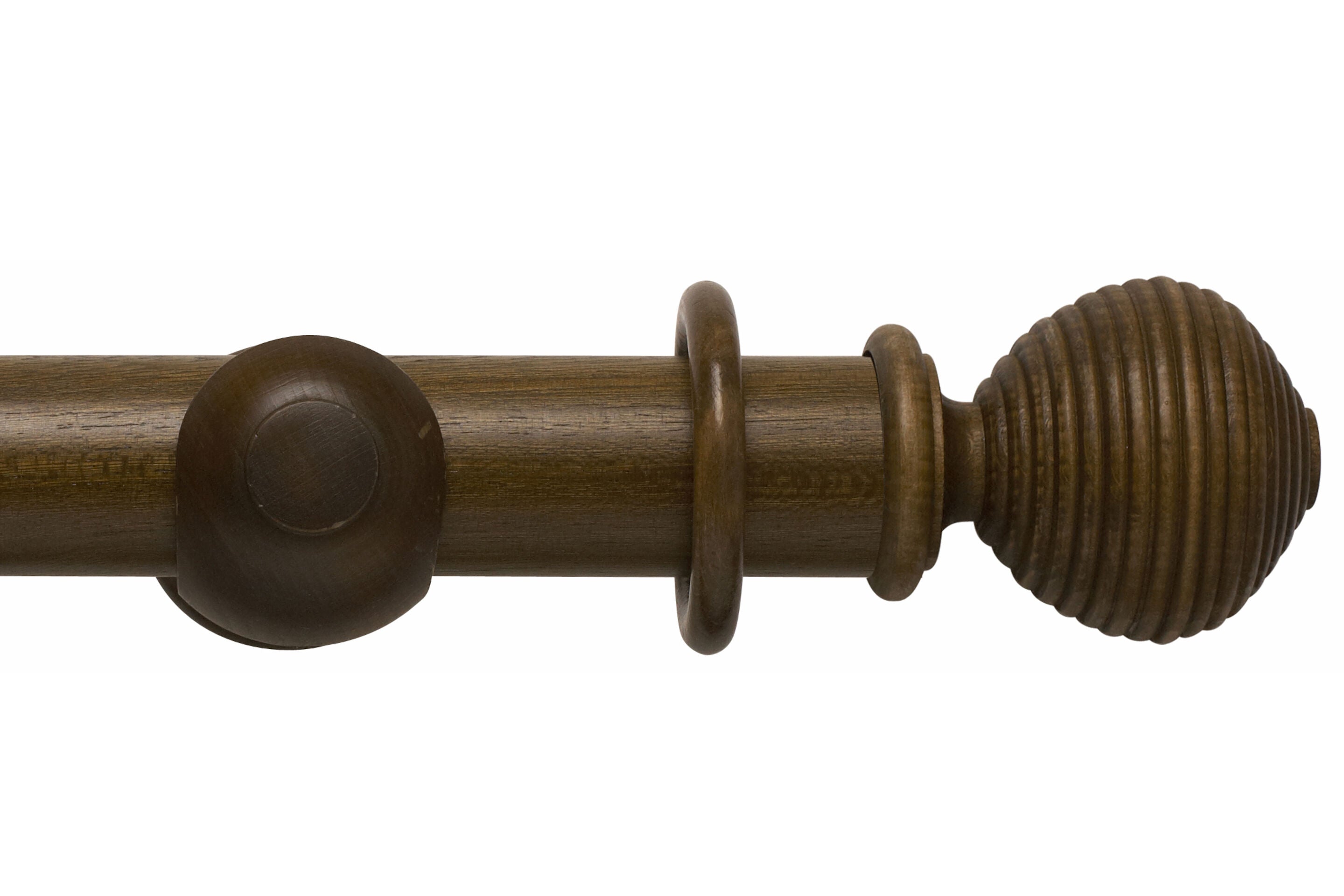 Hallis Modern Country Ribbed Ball Curtain Pole Set in Dark Oak