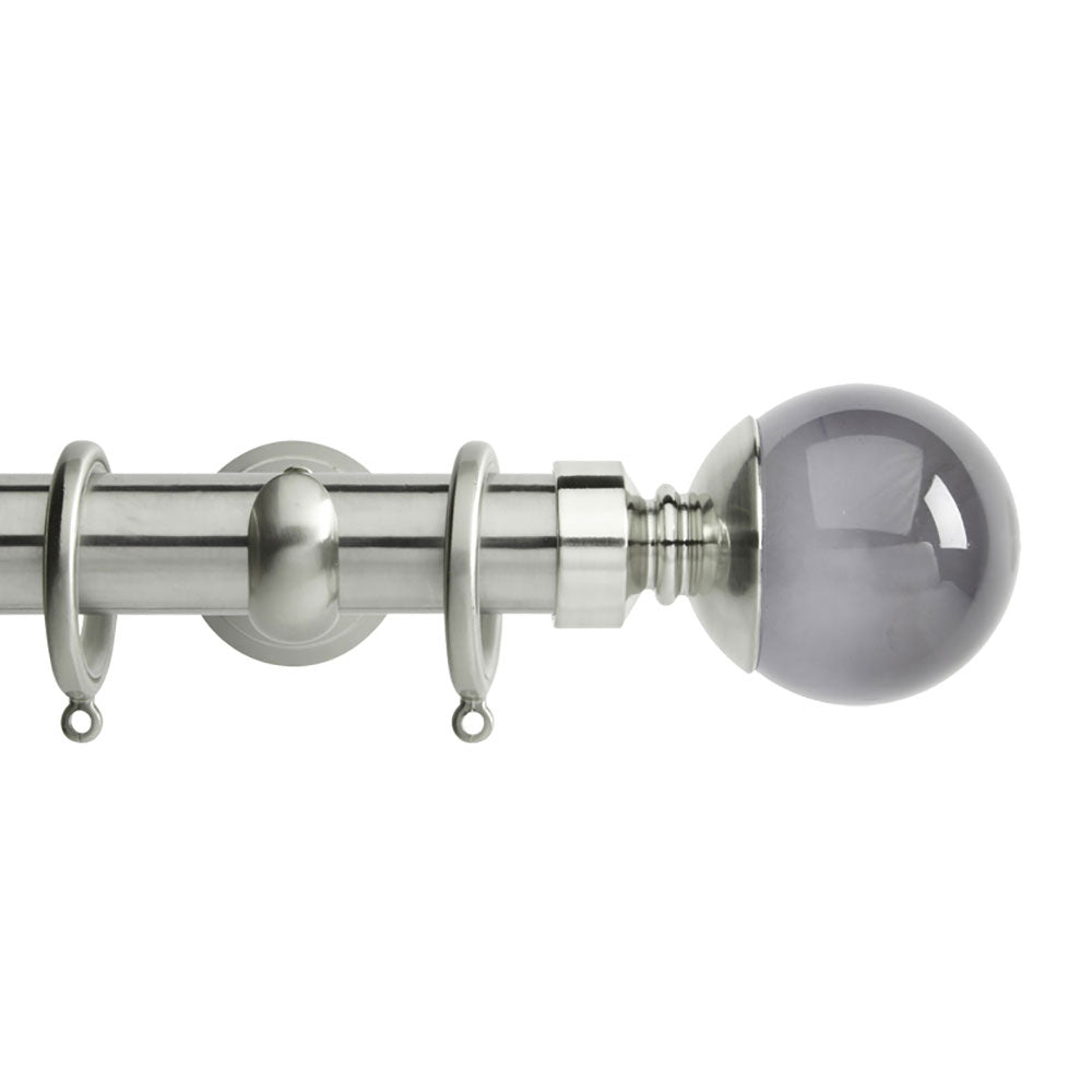 Hallis Neo Premium Smoke Grey Ball Curtain Pole Set in Stainless Steel