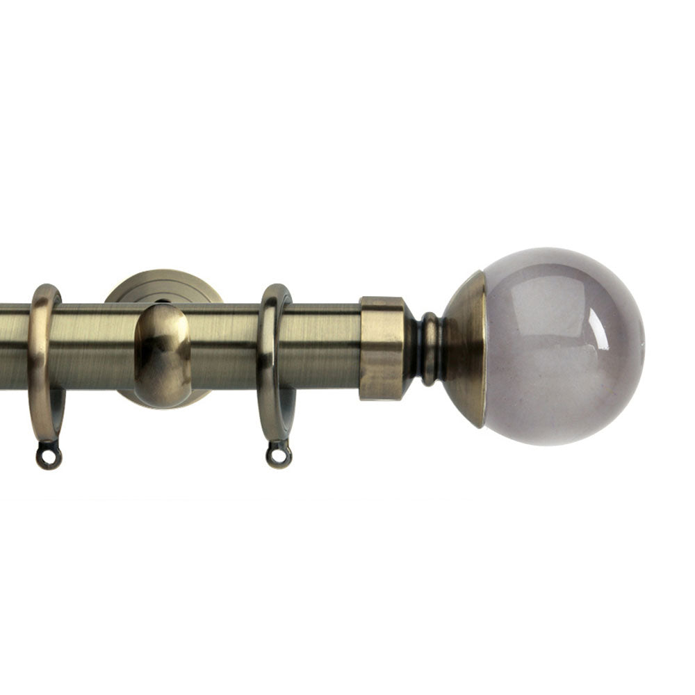 Hallis Neo Premium Smoke Grey Ball Curtain Pole Set in Spun Brass