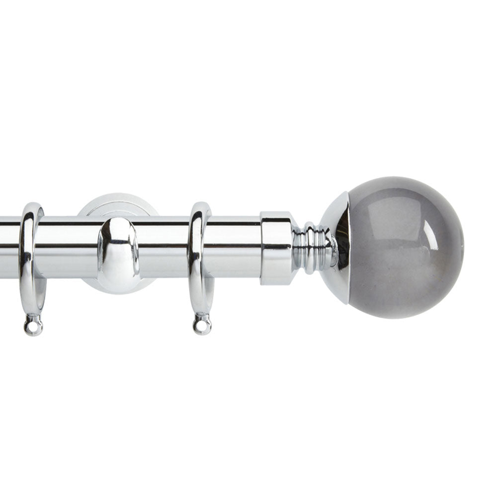 Hallis Neo Premium Smoke Grey Ball Curtain Pole Set in Chrome