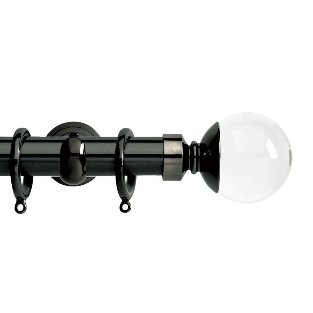 Hallis Neo Premium Clear Ball Curtain Pole Set in Black Nickel