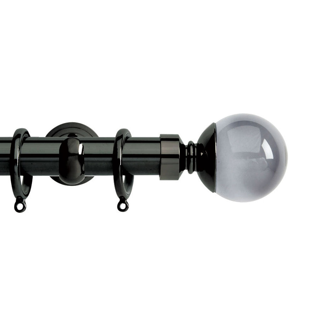 Hallis Neo Premium Smoke Grey Ball Blck Nickel Effect Curtain Pole Set in Black Nickel