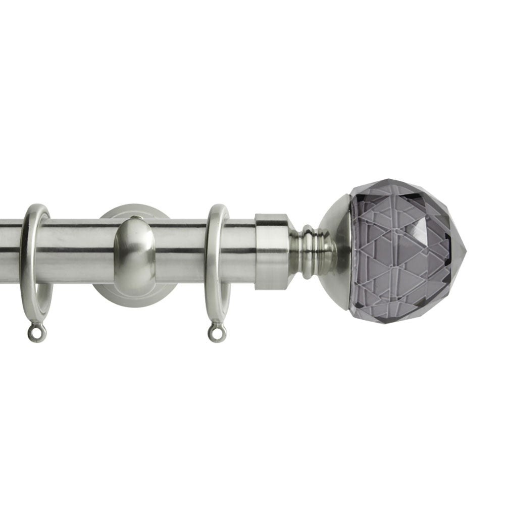 Hallis Neo Premium Smoke Grey Faceted Ball Curtain Pole Set in Stainless Steel