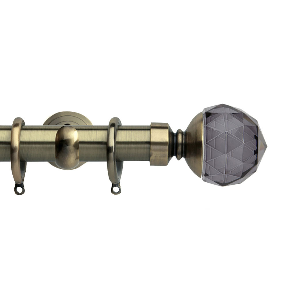 Hallis Neo Premium SmokeGrey Faceted Ball S/Brass Curtain Pole Set in Spun Brass