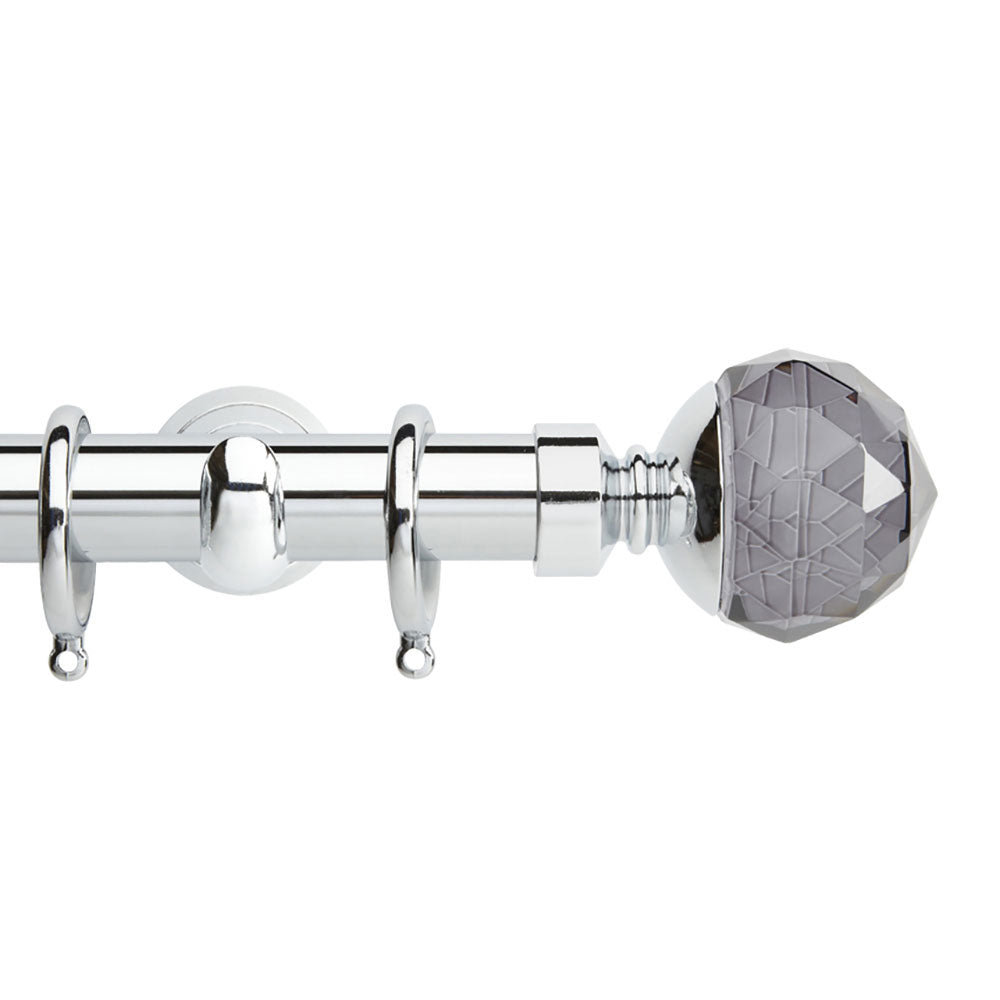 Hallis Neo Premium Smoke Grey Faceted Ball Curtain Pole Set in Chrome