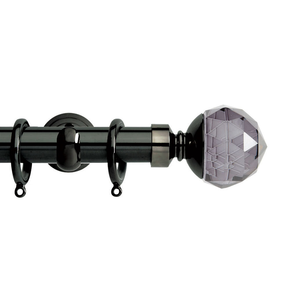 Hallis Neo Premium Smoke Grey Faceted Ball Bl Nick Curtain Pole Set in Black Nickel