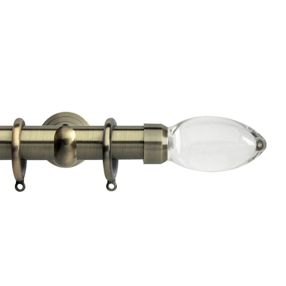 Hallis Neo Premium Clear Teardrop Effect Curtain Pole Set in Spun Brass