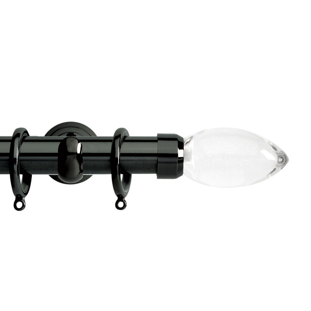 Hallis Neo Premium Clear Teardrop Effect Curtain Pole Set in Black Nickel