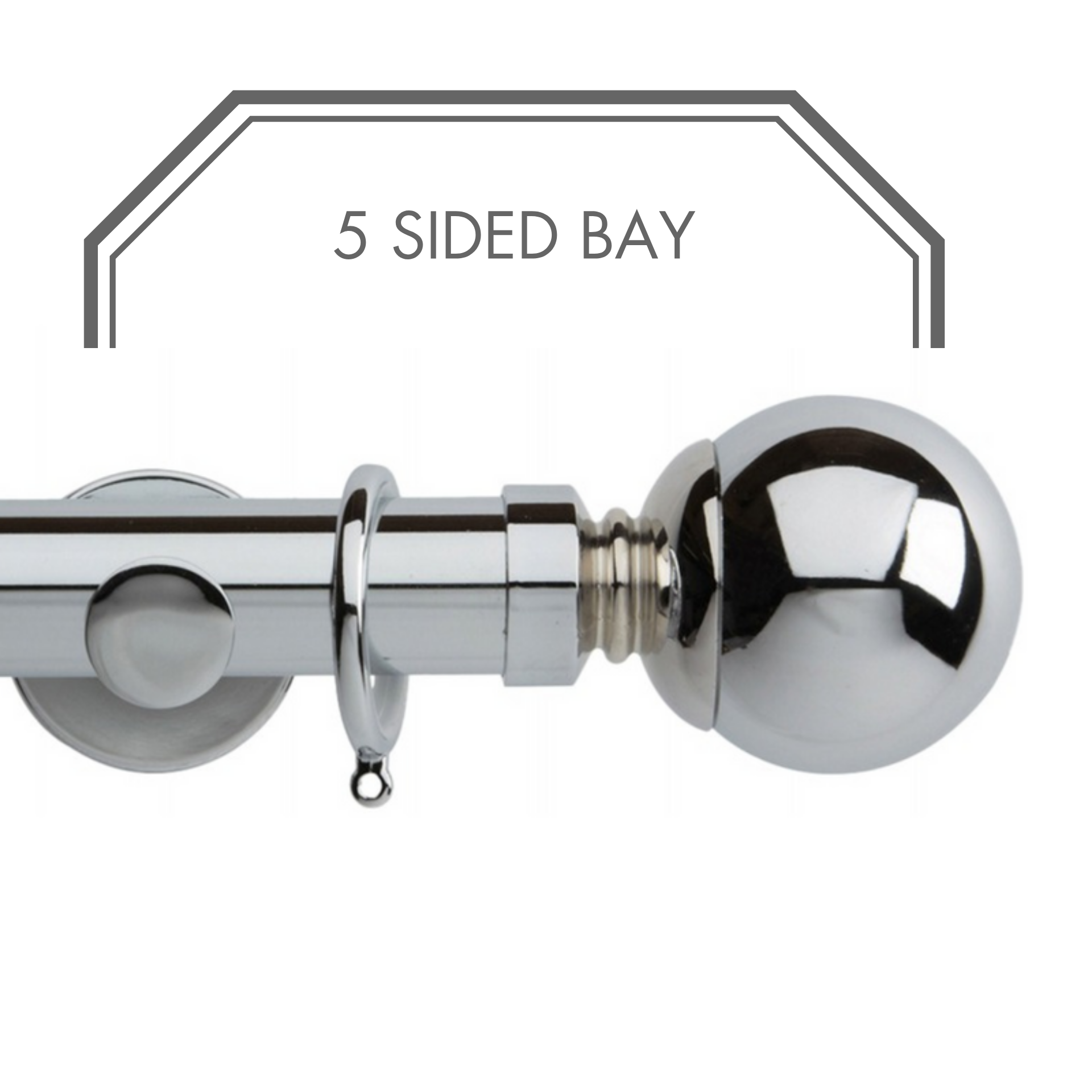 Hallis Neo Chrome Ball 5-Sided Bay Window Curtain Pole Set