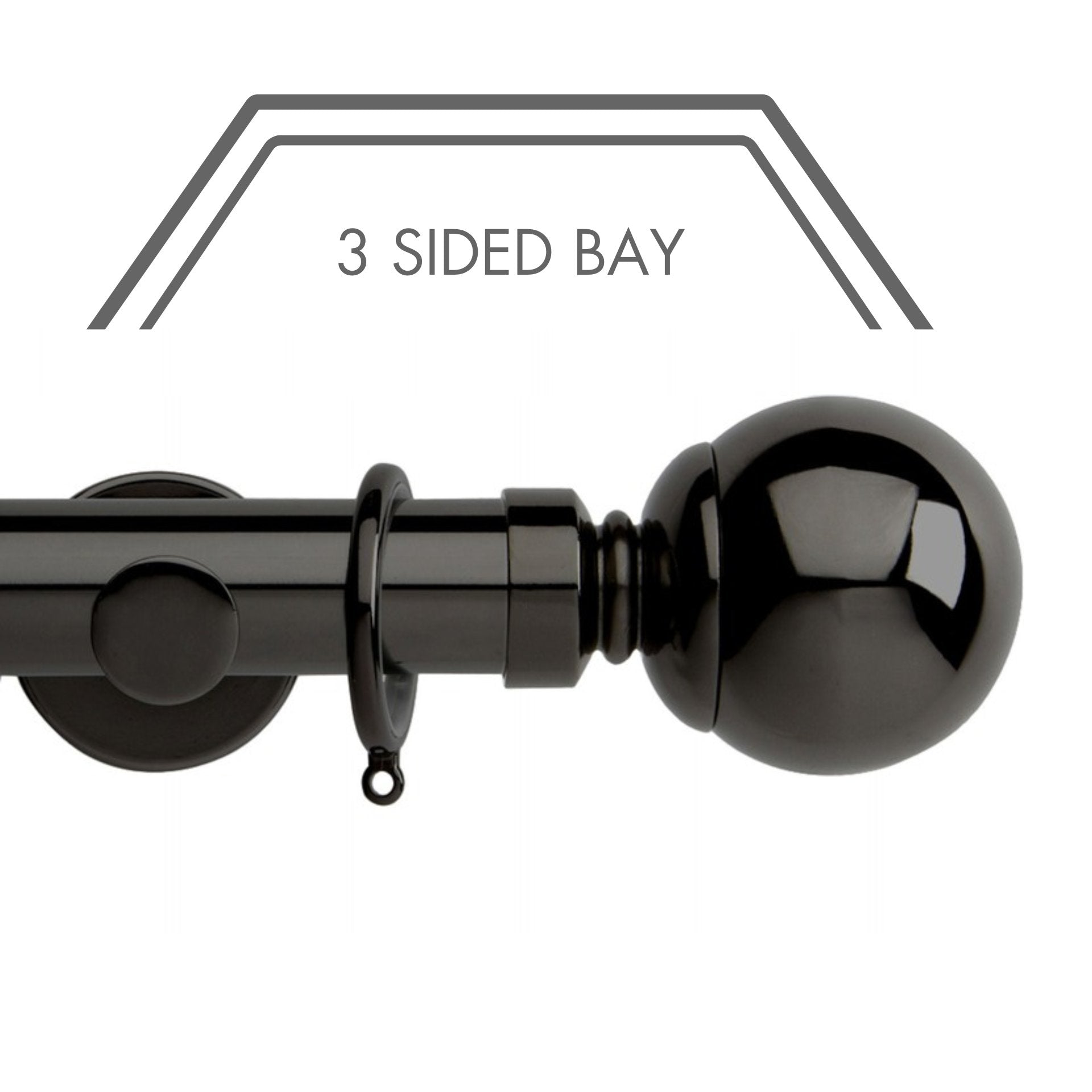 Hallis Neo Black Nickel Ball 3-Sided Bay Window Curtain Pole Set