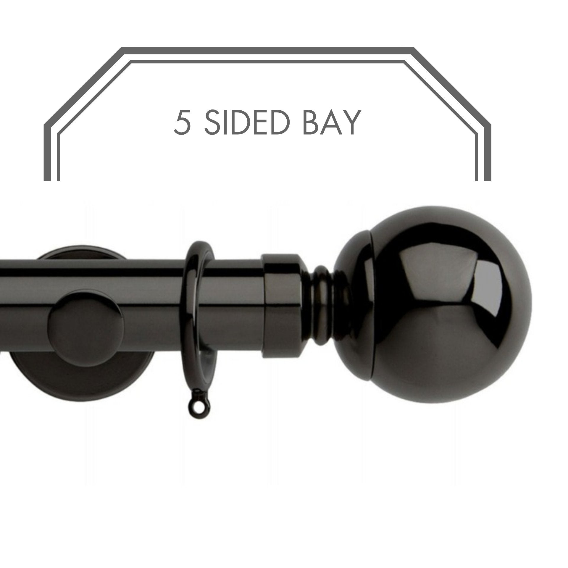 Hallis Neo Black Nickel Ball 5-Sided Bay Window Curtain Pole Set
