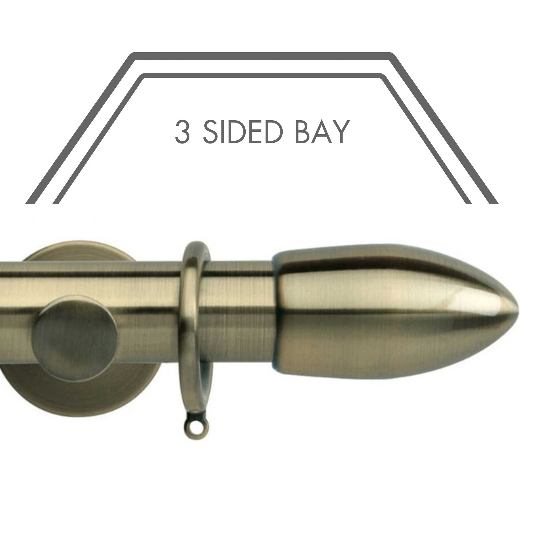 Hallis Neo Spun Brass Bullet 3-Sided Bay Window Curtain Pole Set