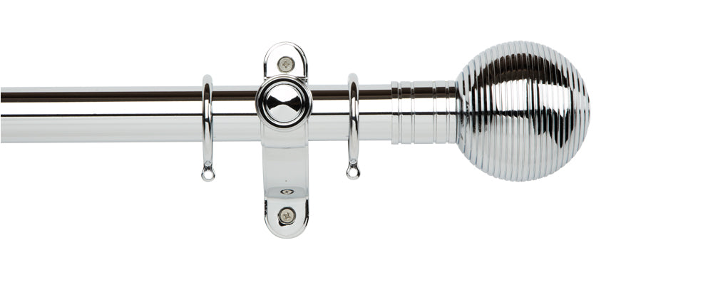 Hallis Galleria Metals Ribbed Ball Curtain Pole Set in Chrome