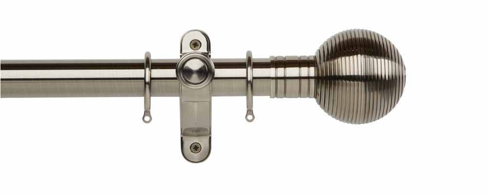 Hallis Galleria Metals Ribbed Ball Curtain Pole Set in Brushed Silver