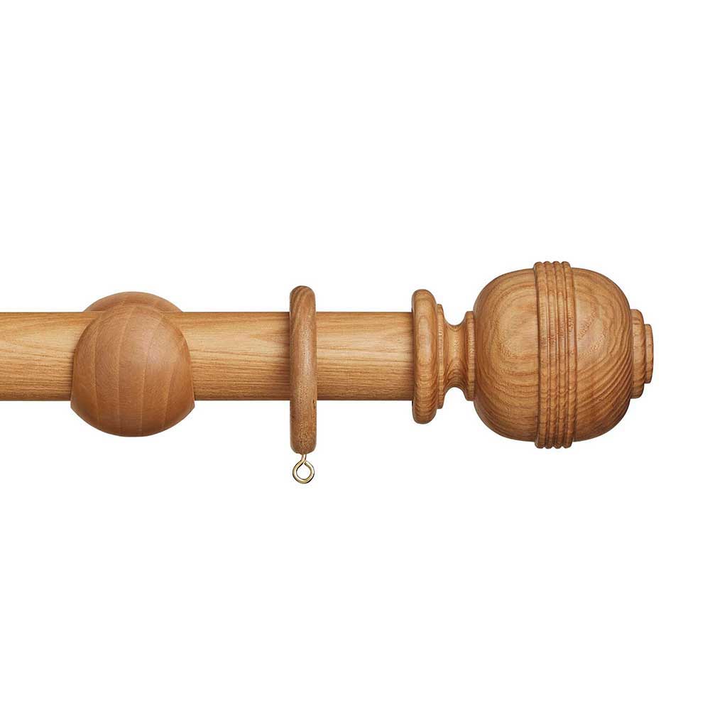 Hallis Eden Ridged Ball Curtain Pole Set in Natural Ash