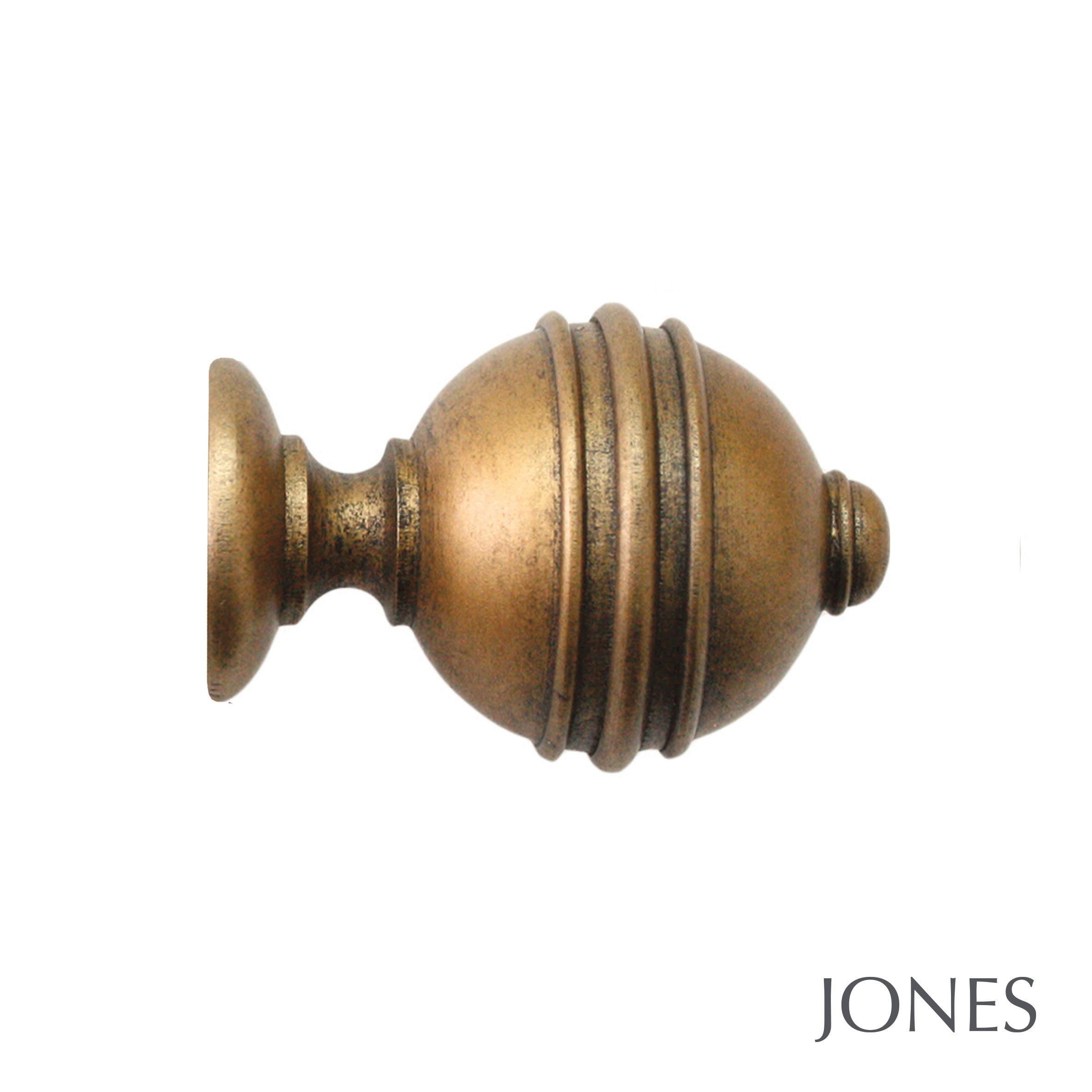 Jones Interiors Florentine Ribbed Ball Finial Curtain Pole Set in Antique Gold