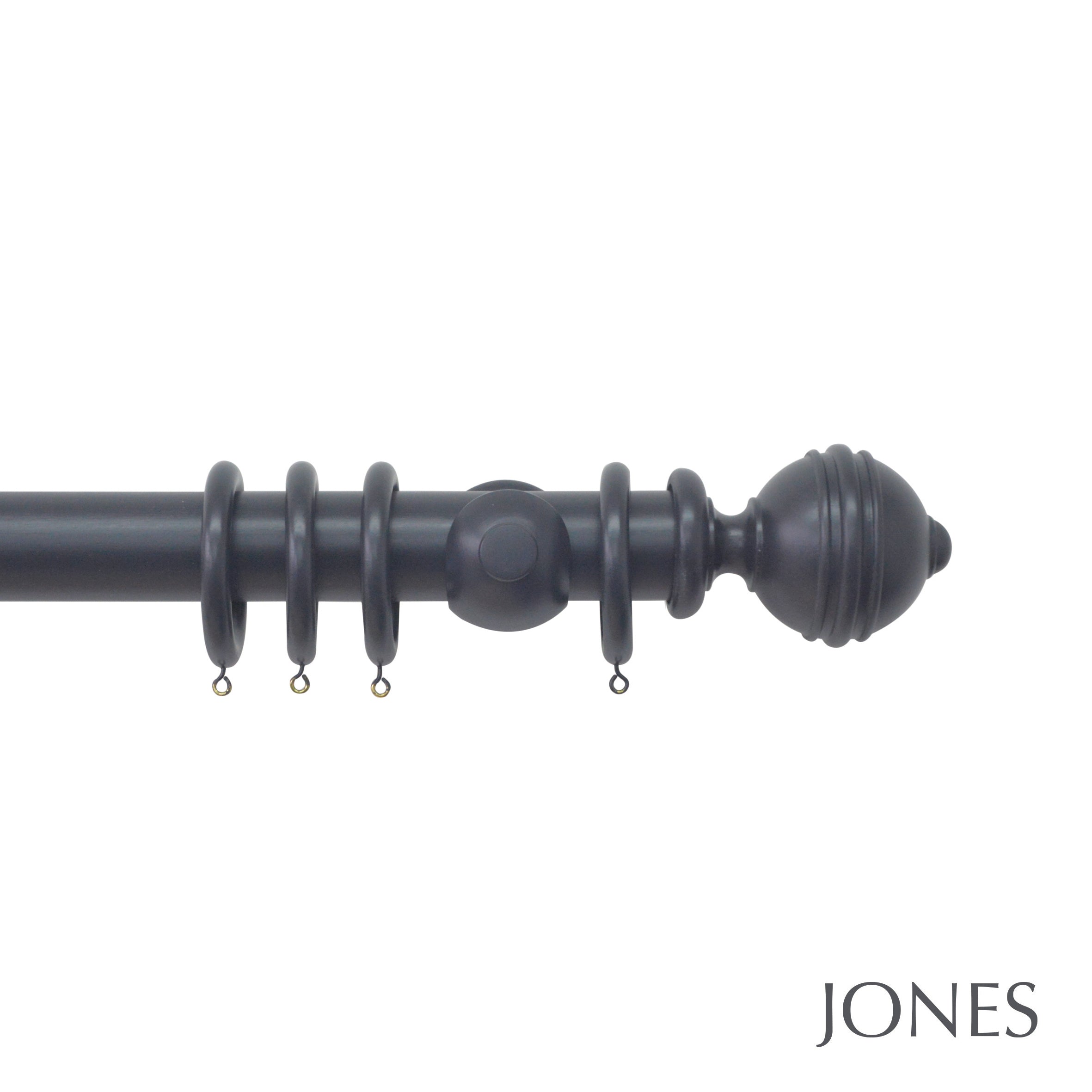 Jones Interiors Estate Ribbed Ball Finial Curtain Pole Set in Basalt