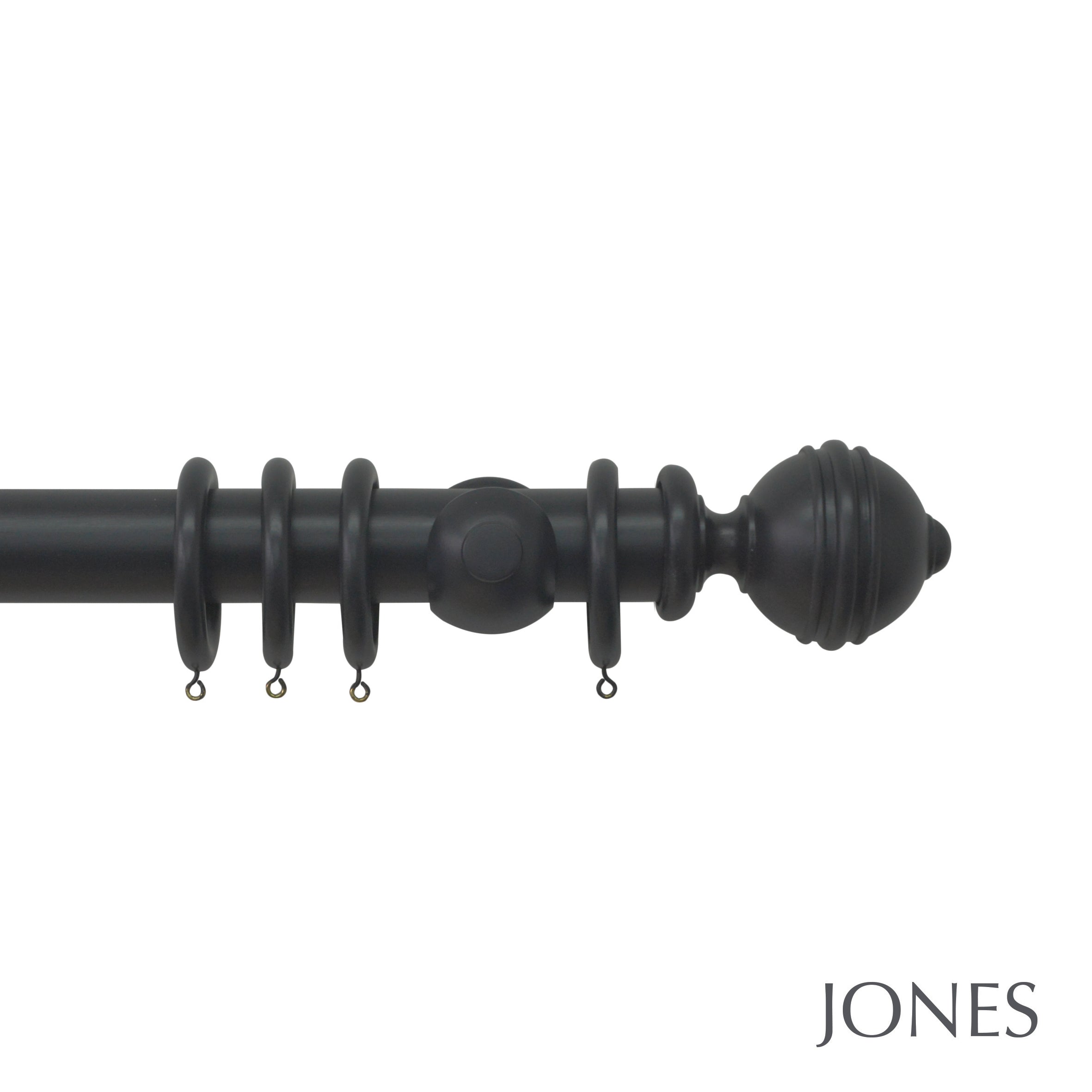 Jones Interiors Estate Ribbed Ball Finial Curtain Pole Set in Charcoal