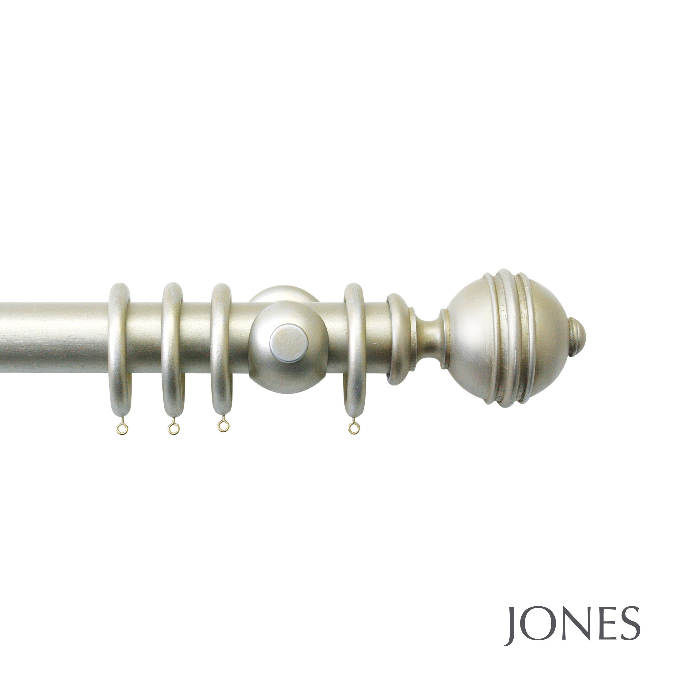 Jones Interiors Florentine Ribbed Ball Finial Curtain Pole Set in Champagne Silver