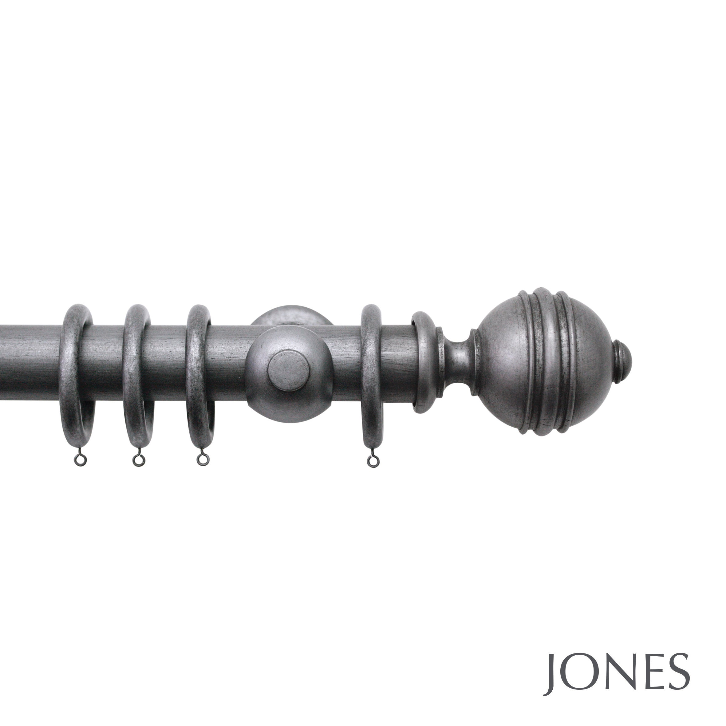 Jones Interiors Florentine Ribbed Ball Finial Curtain Pole Set in Pewter