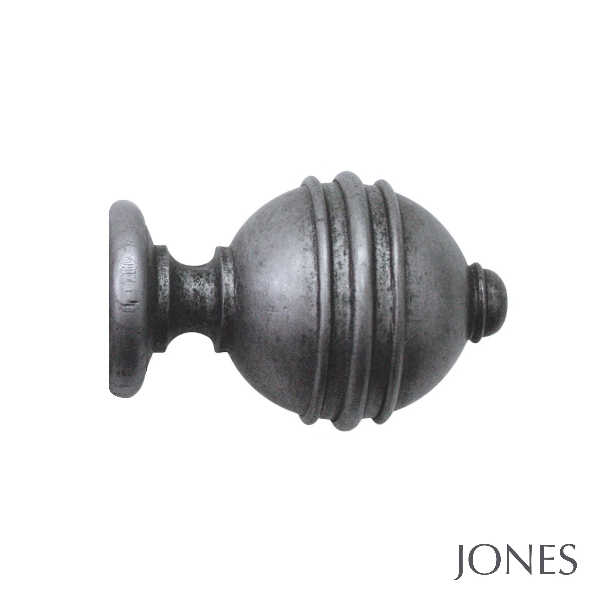 Jones Interiors Florentine Ribbed Ball Finial Curtain Pole Set in Pewter