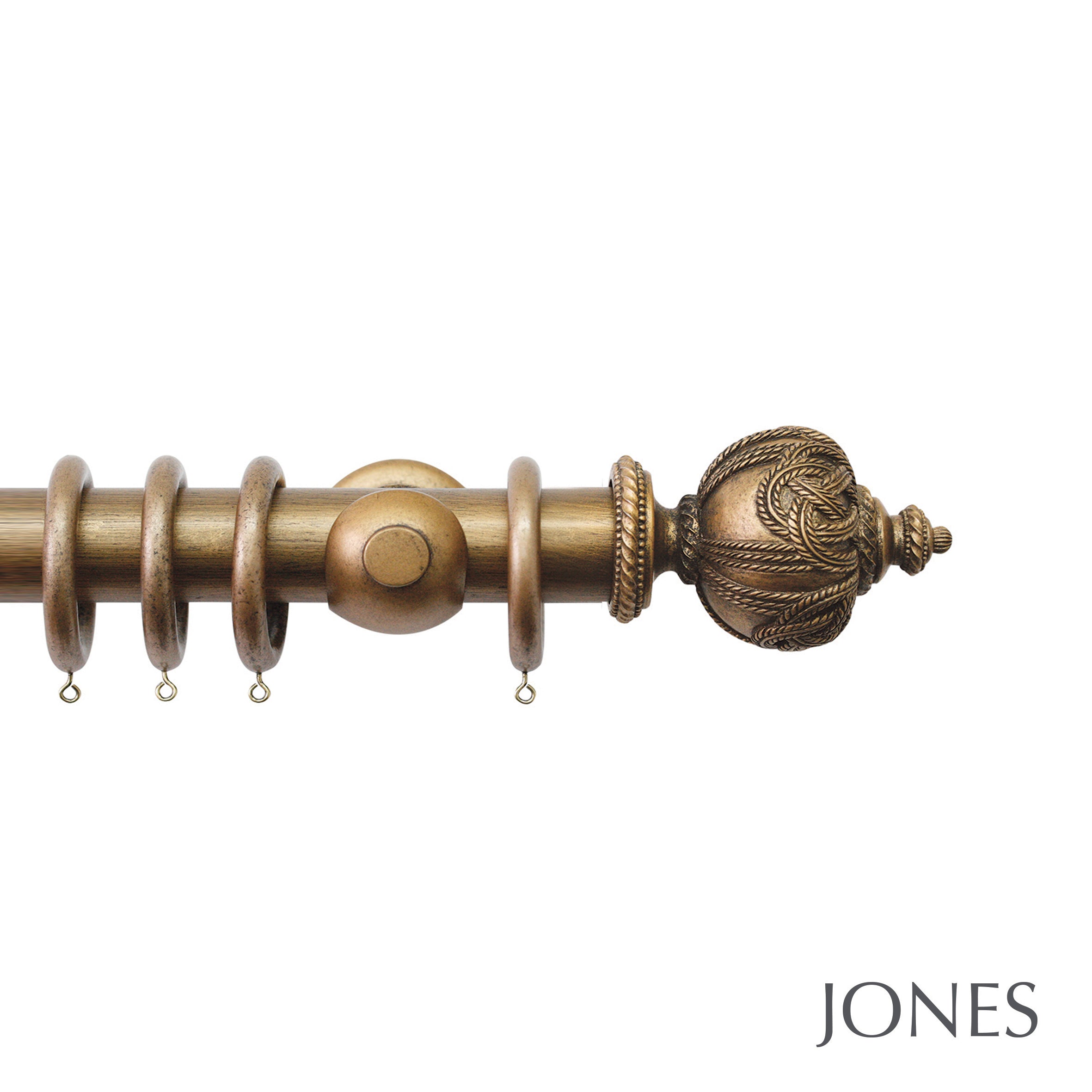 Jones Interiors Florentine Rope Finial Curtain Pole Set in Antique Gold