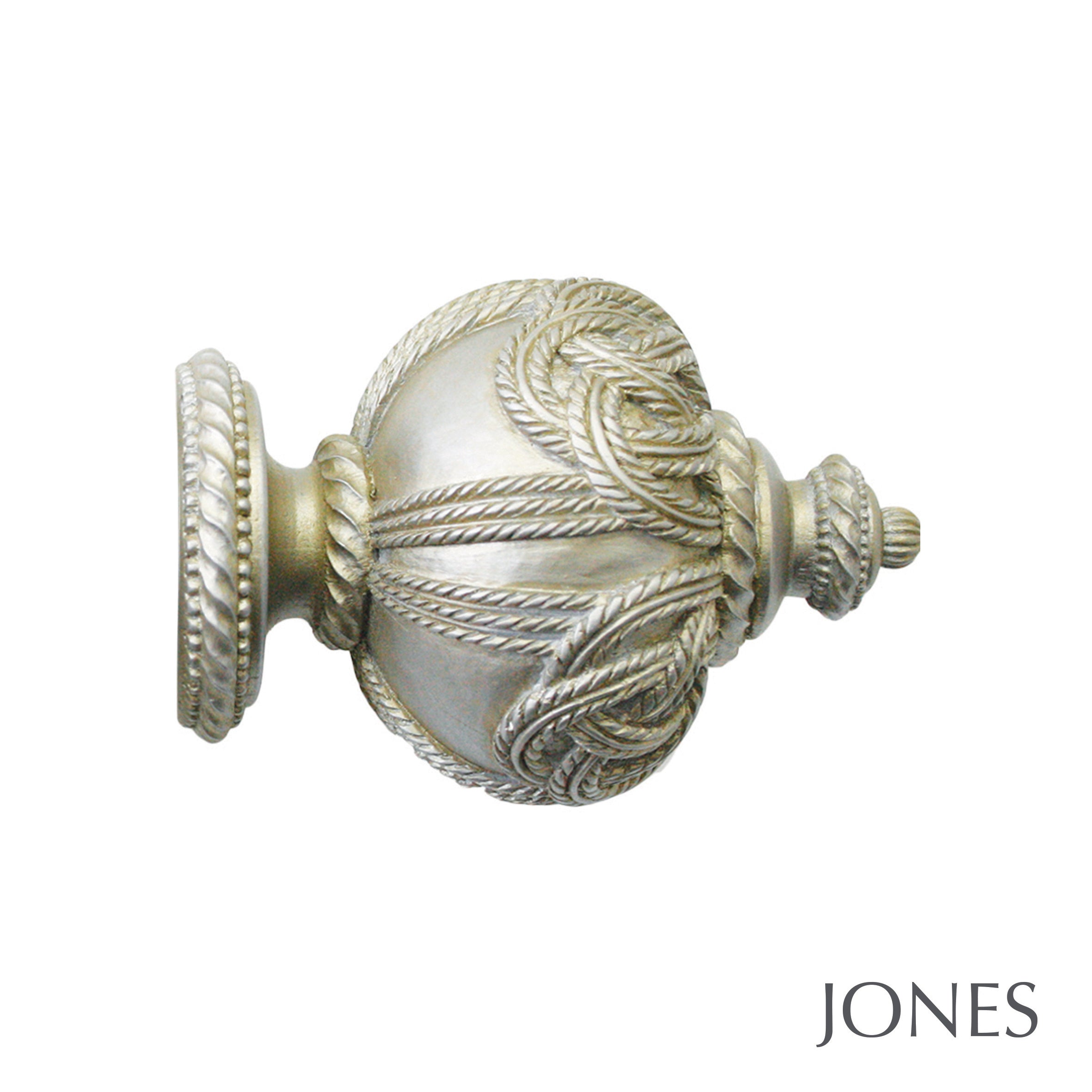 Jones Interiors Florentine Rope Finial Curtain Pole Set in Champagne Silver