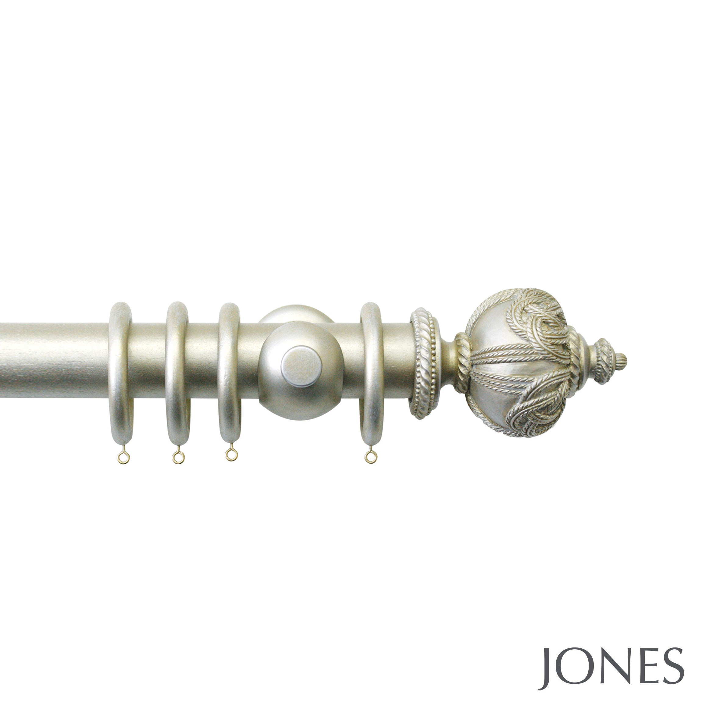 Jones Interiors Florentine Rope Finial Curtain Pole Set in Champagne Silver