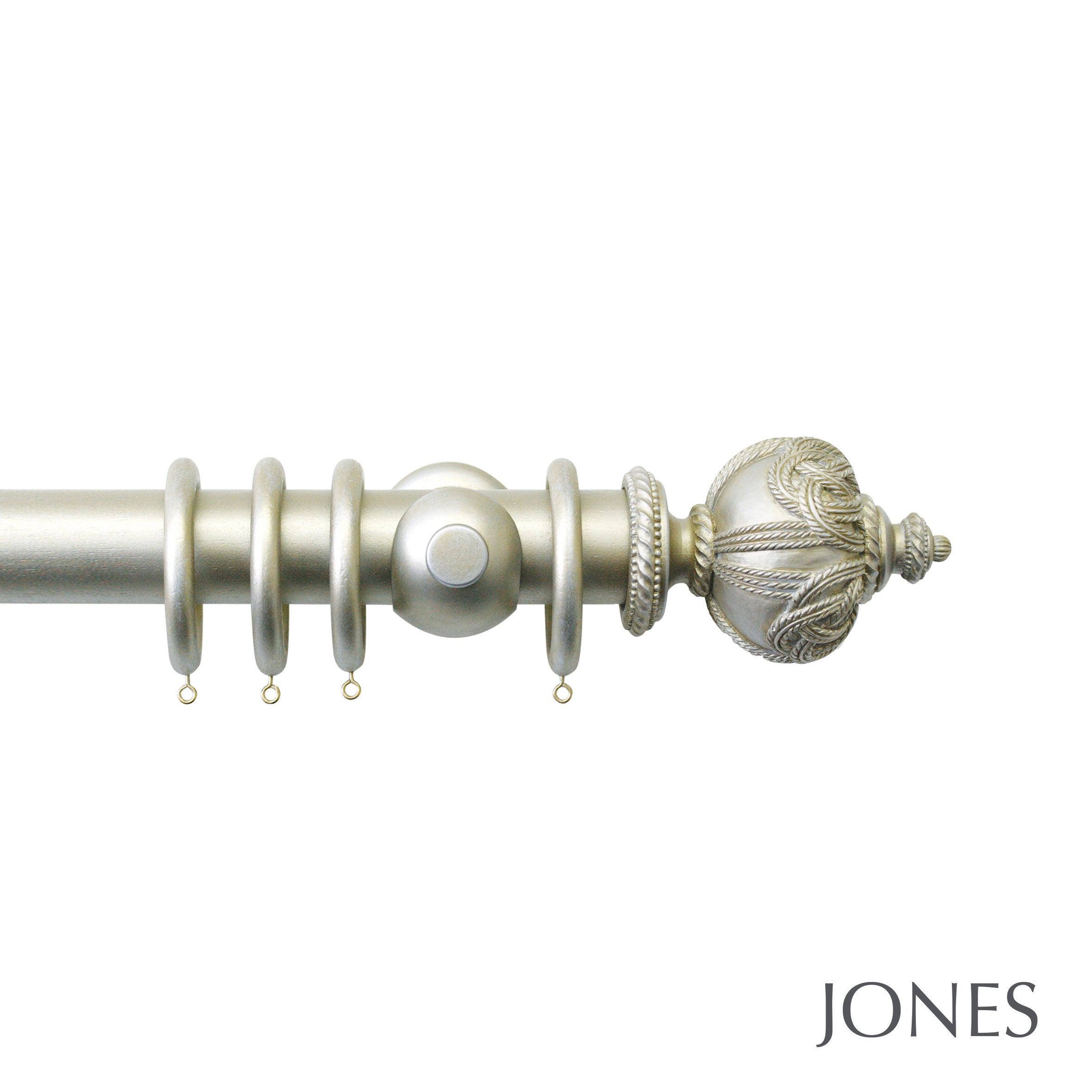 Jones Interiors Florentine Rope Finial Curtain Pole Set in Champagne Silver