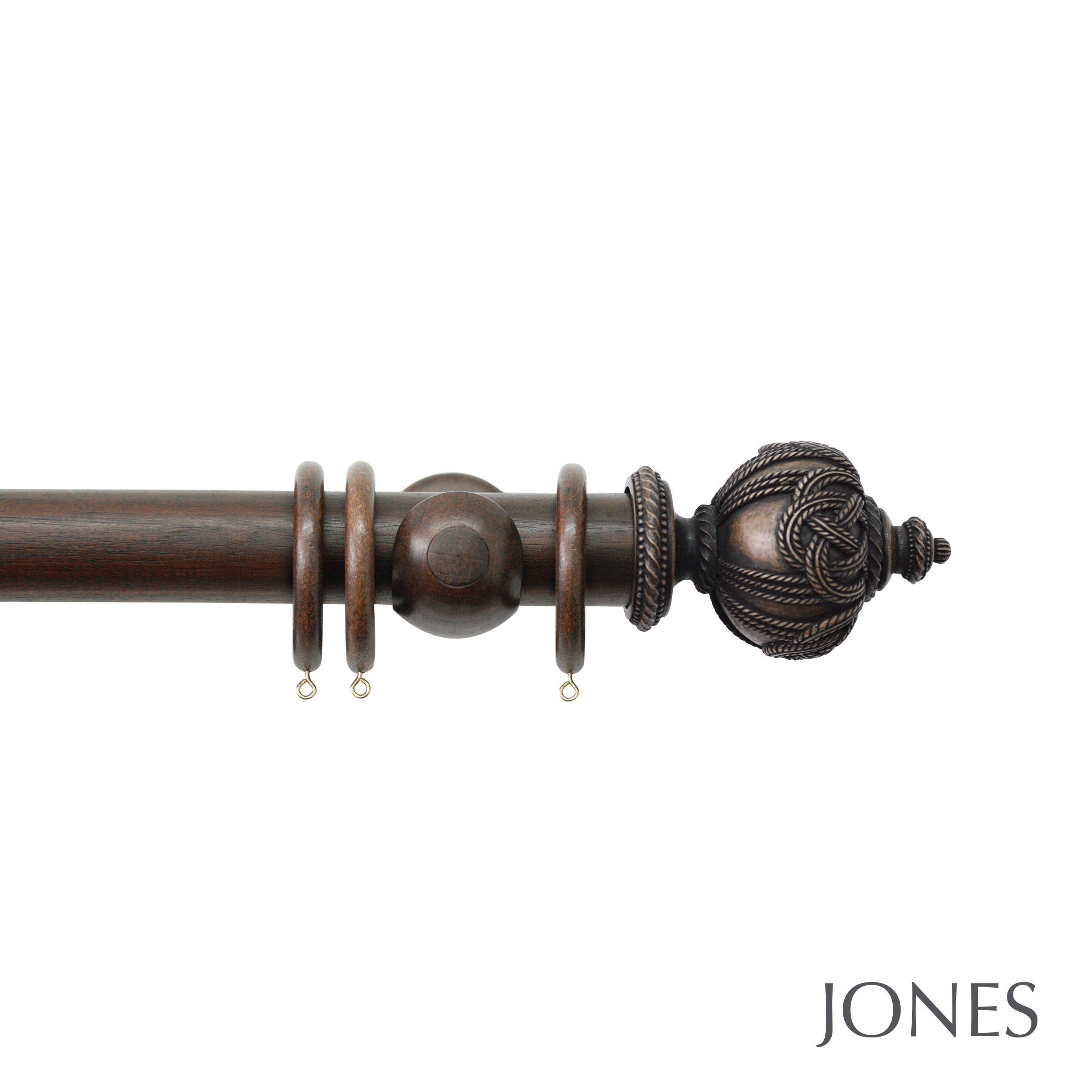 Jones Interiors Florentine Rope Finial Curtain Pole Set in Oak