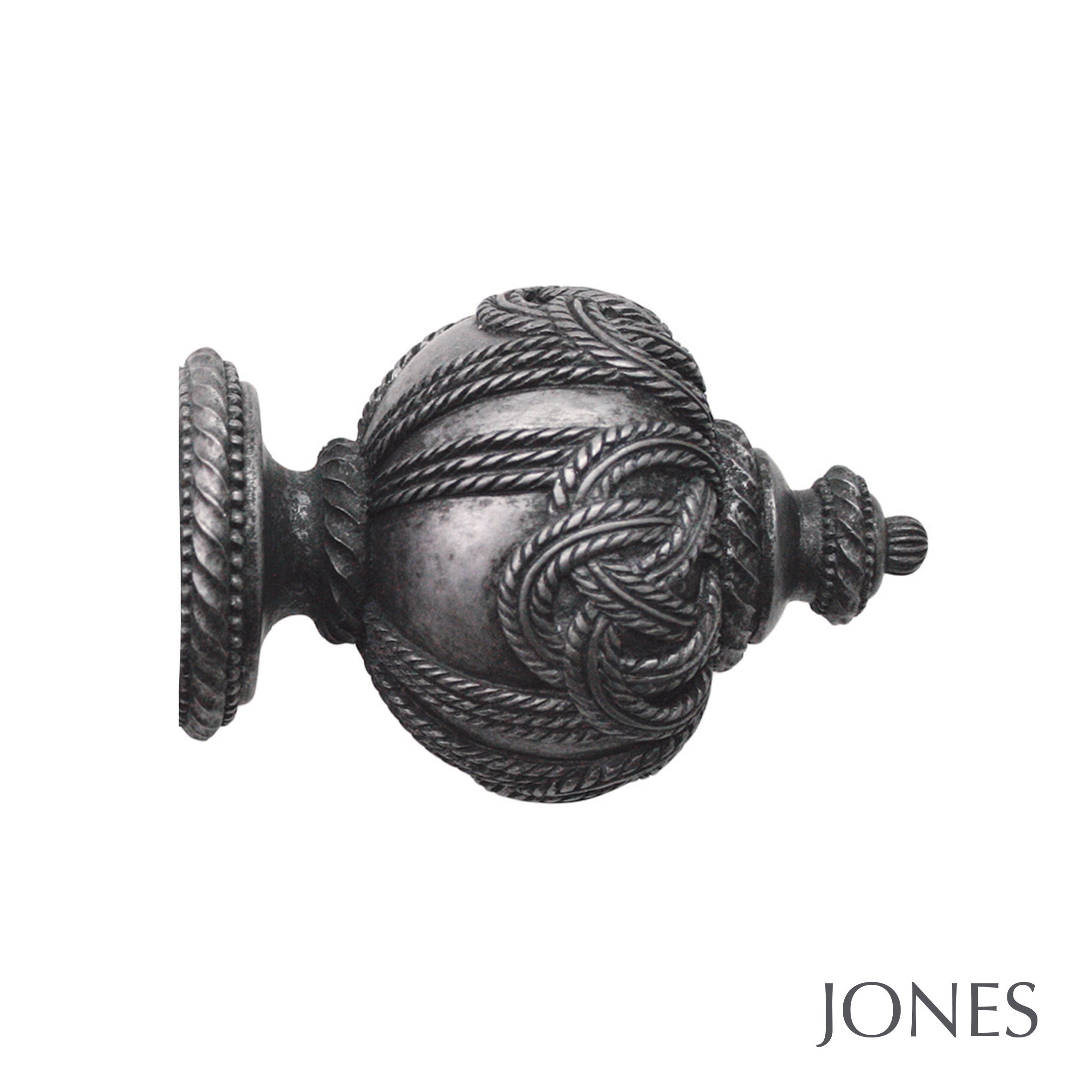 Jones Interiors Florentine Rope Finial Curtain Pole Set in Pewter