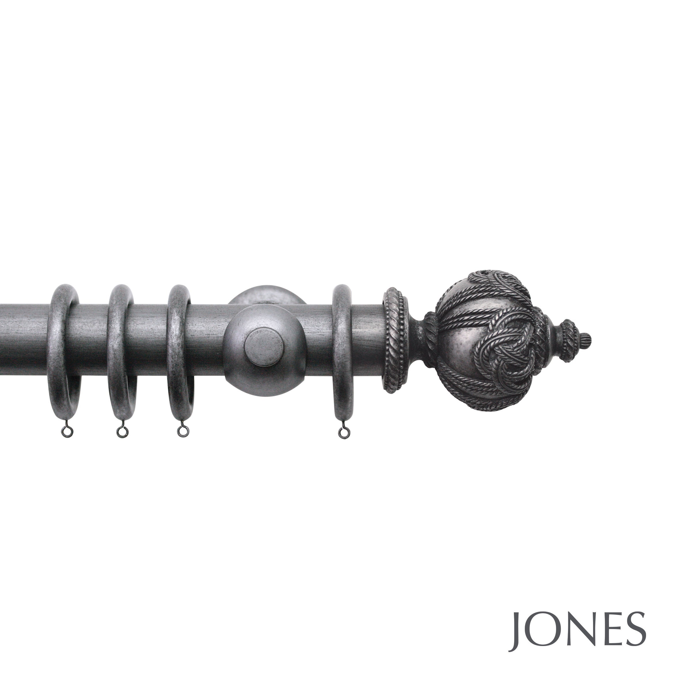 Jones Interiors Florentine Rope Finial Curtain Pole Set in Pewter