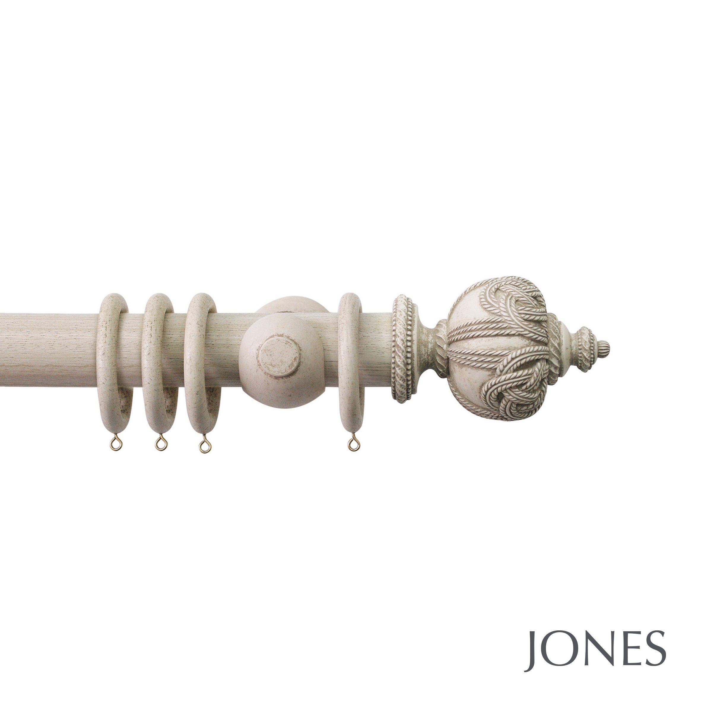 Jones Interiors Florentine Rope Finial Curtain Pole Set in Putty