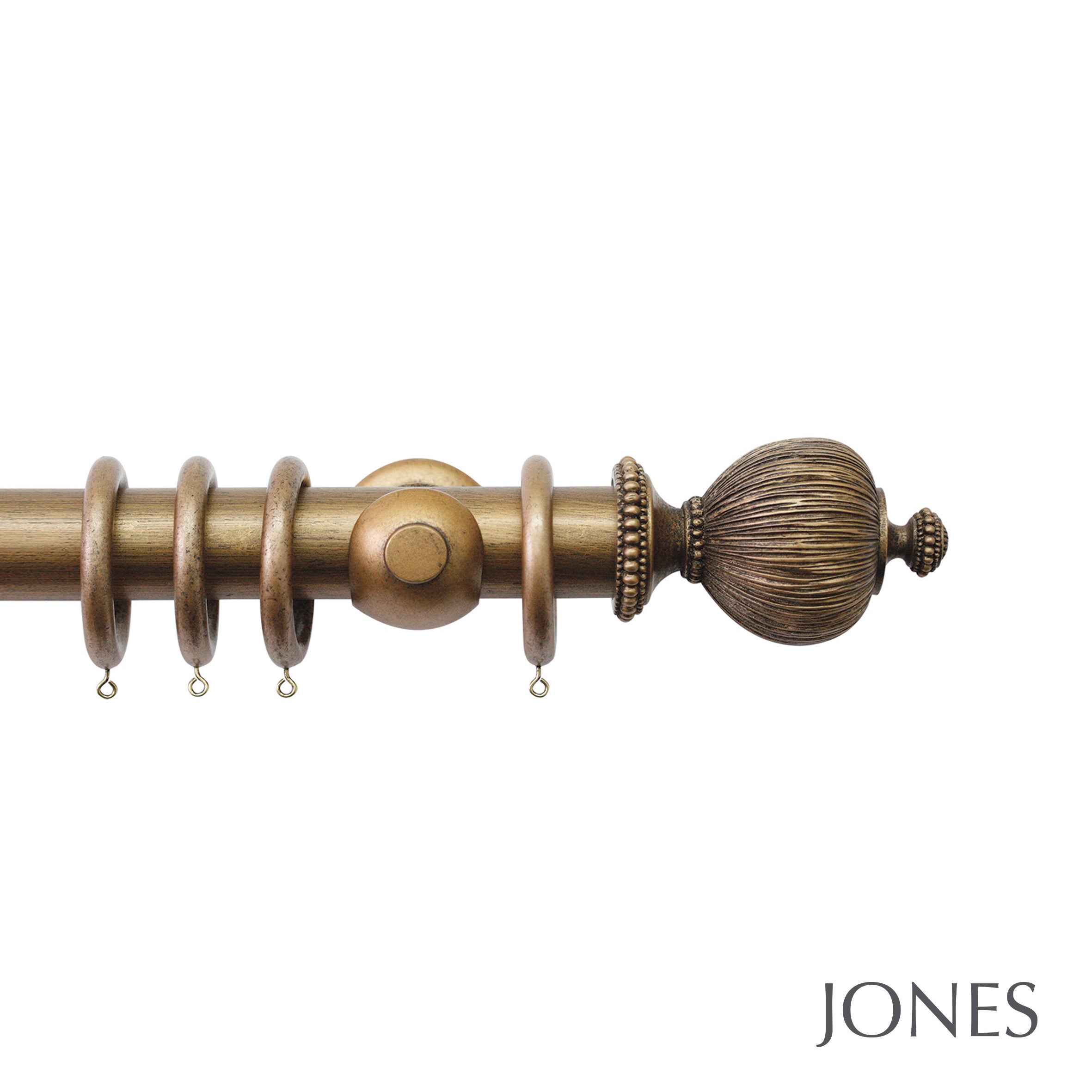 Jones Interiors Florentine Pleated Finial Curtain Pole Set in Antique Gold