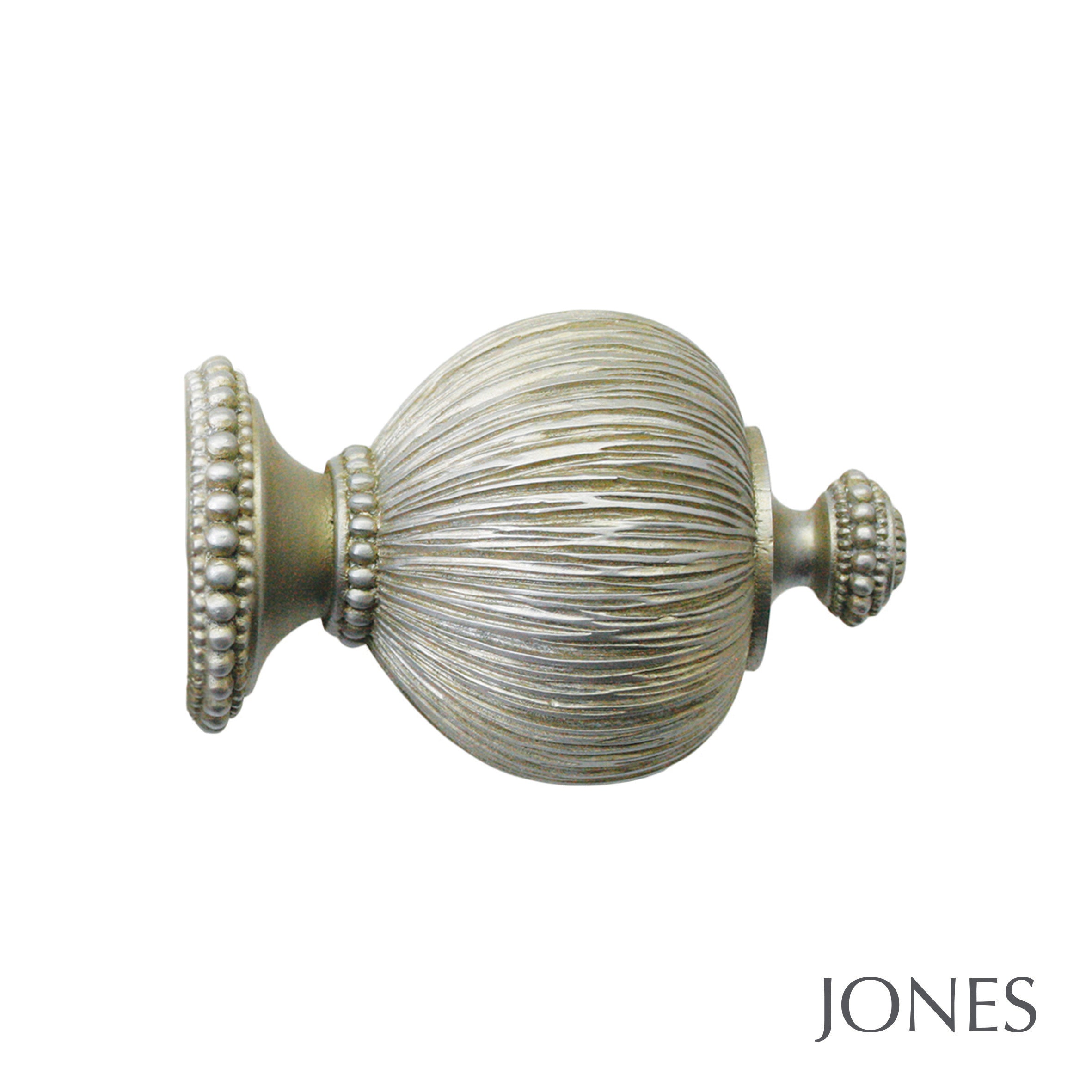 Jones Interiors Florentine Pleated Finial Curtain Pole Set in Champagne Silver