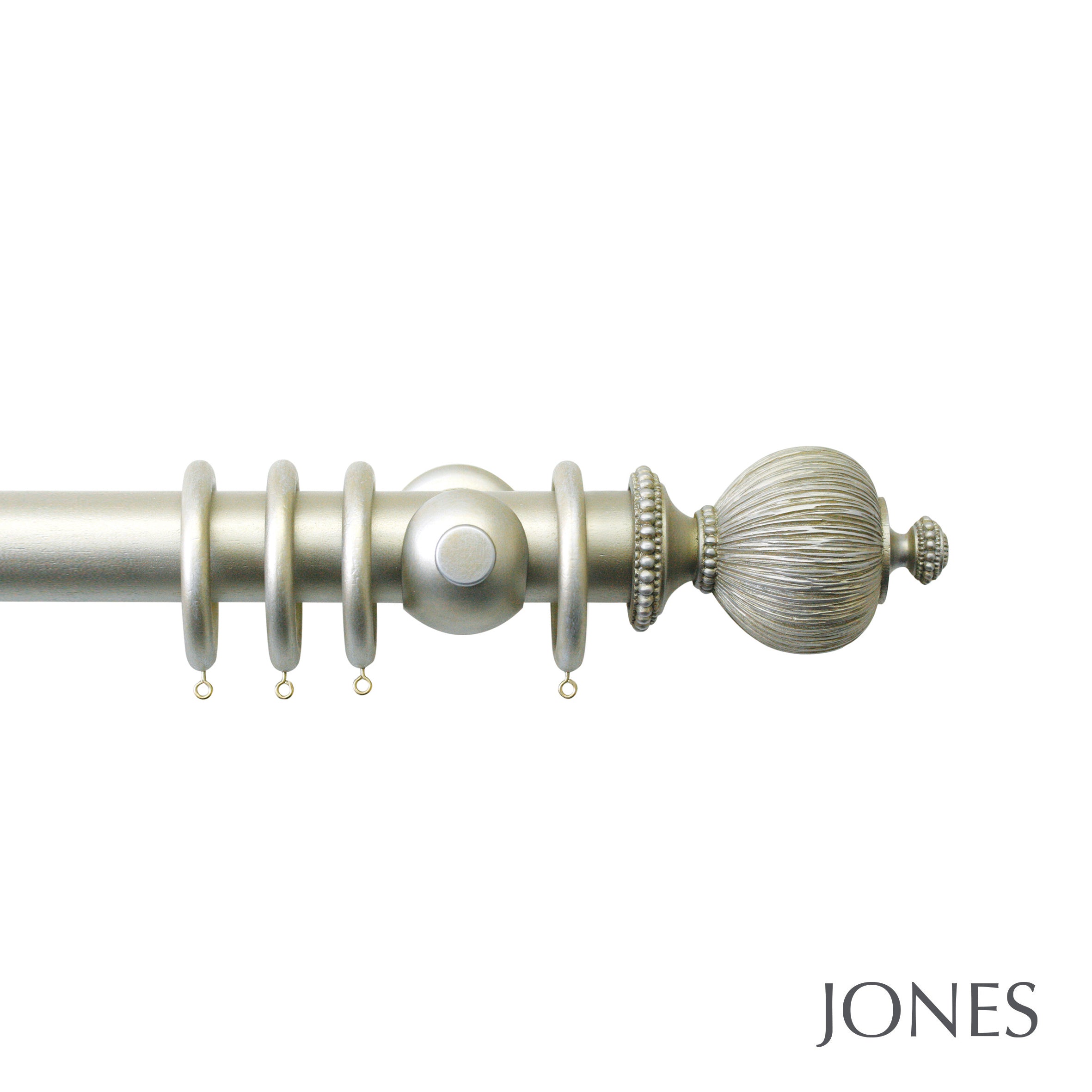 Jones Interiors Florentine Pleated Finial Curtain Pole Set in Champagne Silver