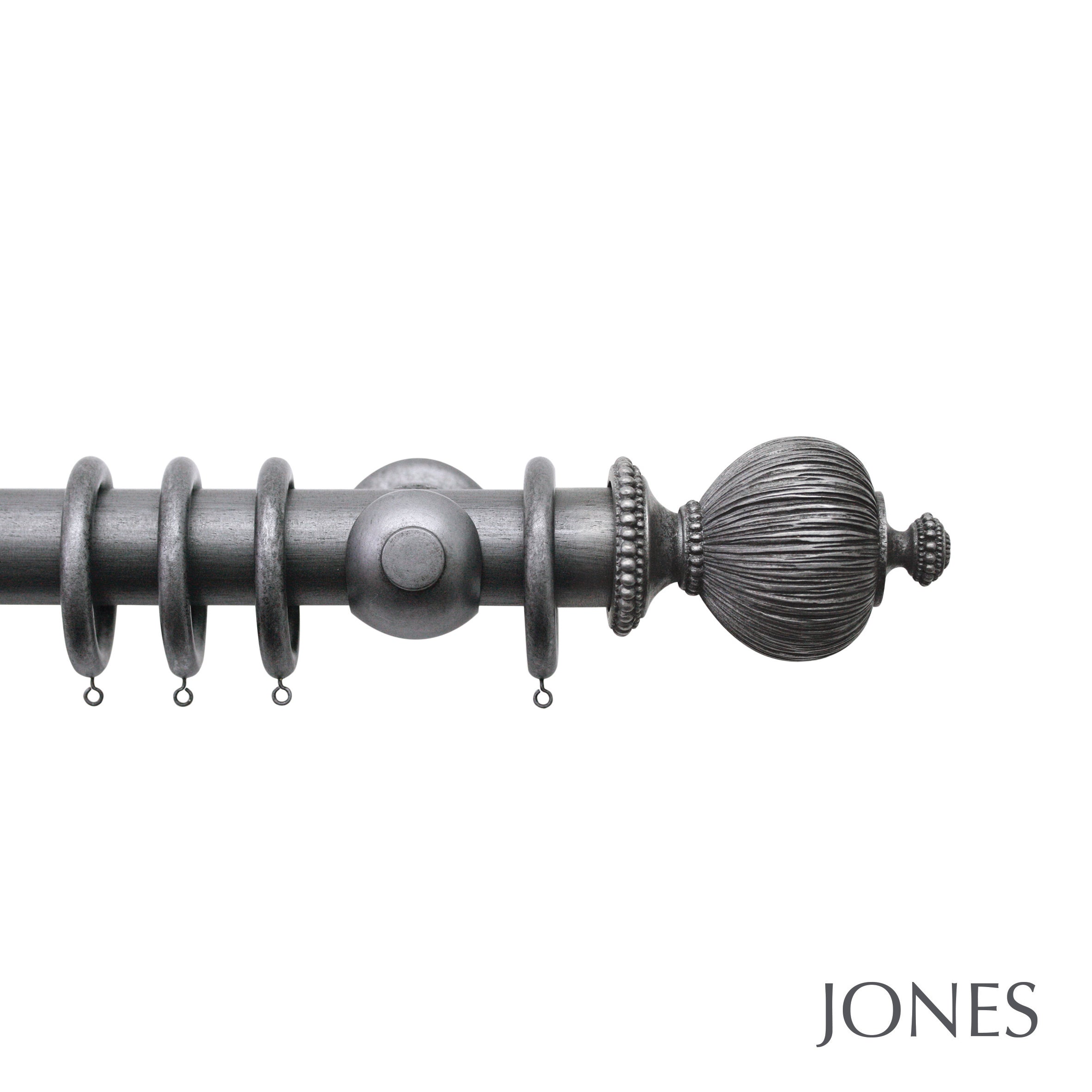 Jones Interiors Florentine Pleated Finial Curtain Pole Set in Pewter