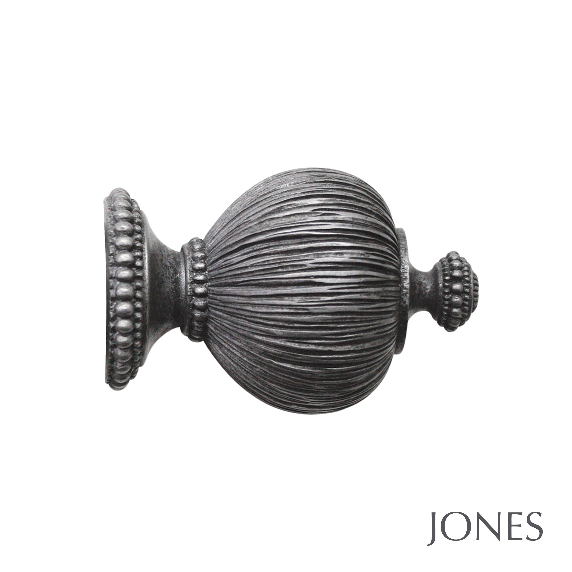 Jones Interiors Florentine Pleated Finial Curtain Pole Set in Pewter