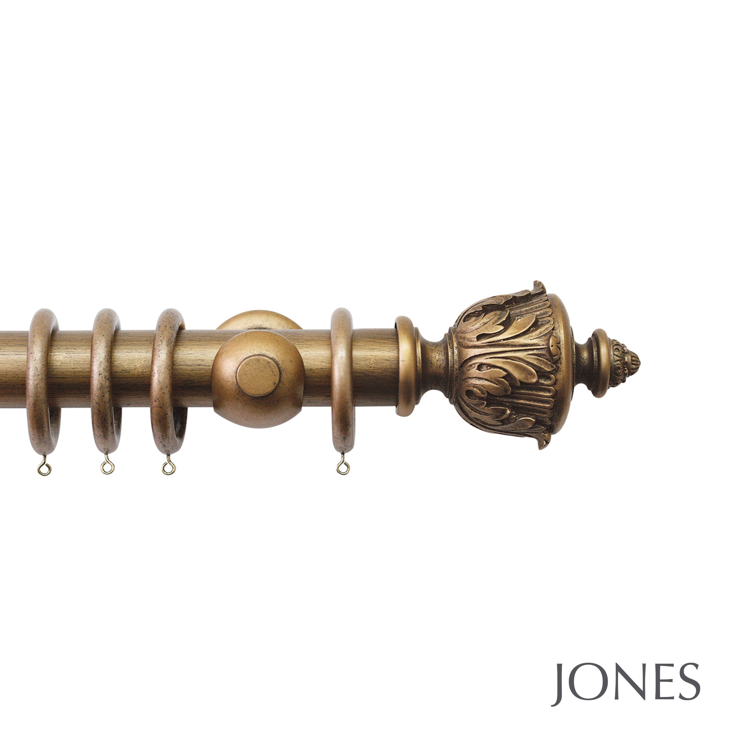 Jones Interiors Florentine Acanthus Finial Curtain Pole Set in Antique Gold