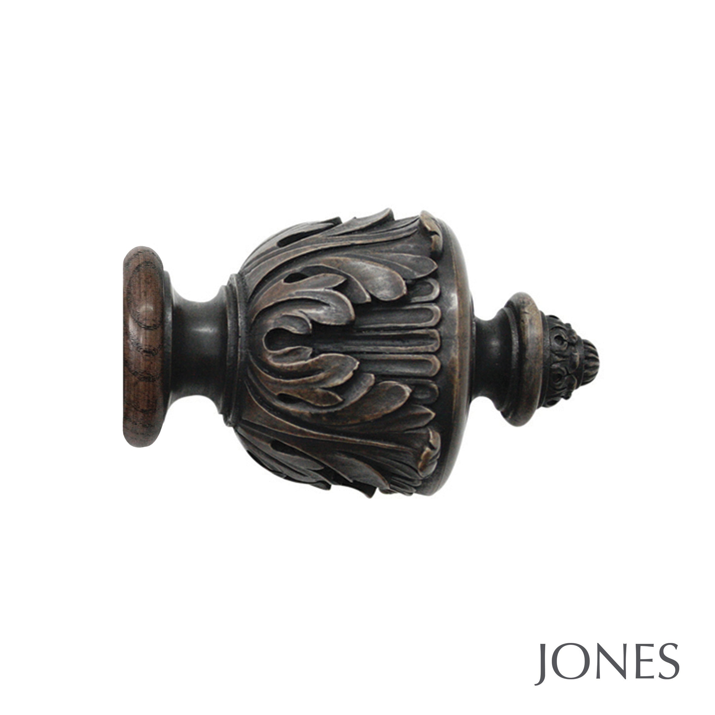 Jones Interiors Florentine Acanthus Finial Curtain Pole Set in Oak