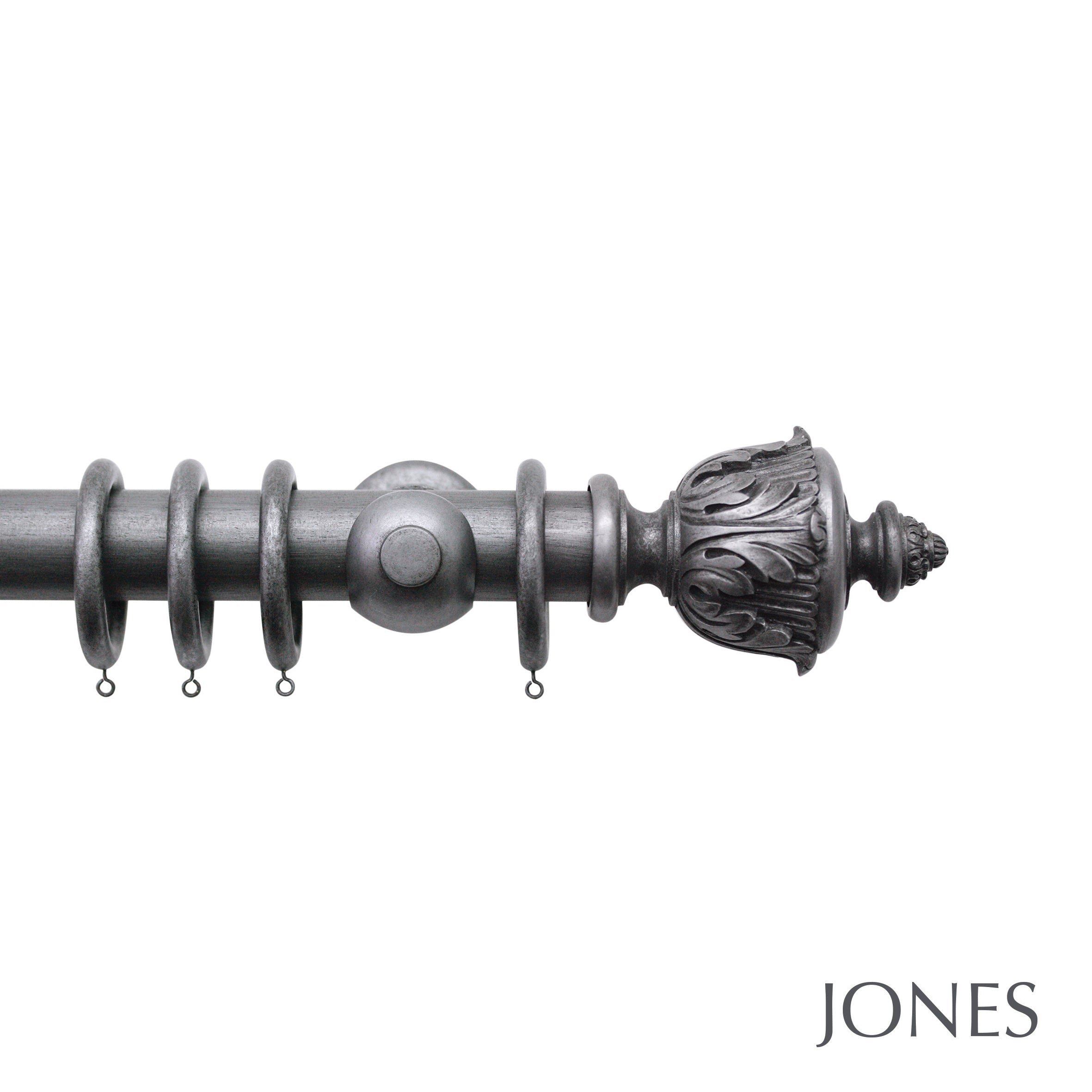 Jones Interiors Florentine Acanthus Finial Curtain Pole Set in Pewter