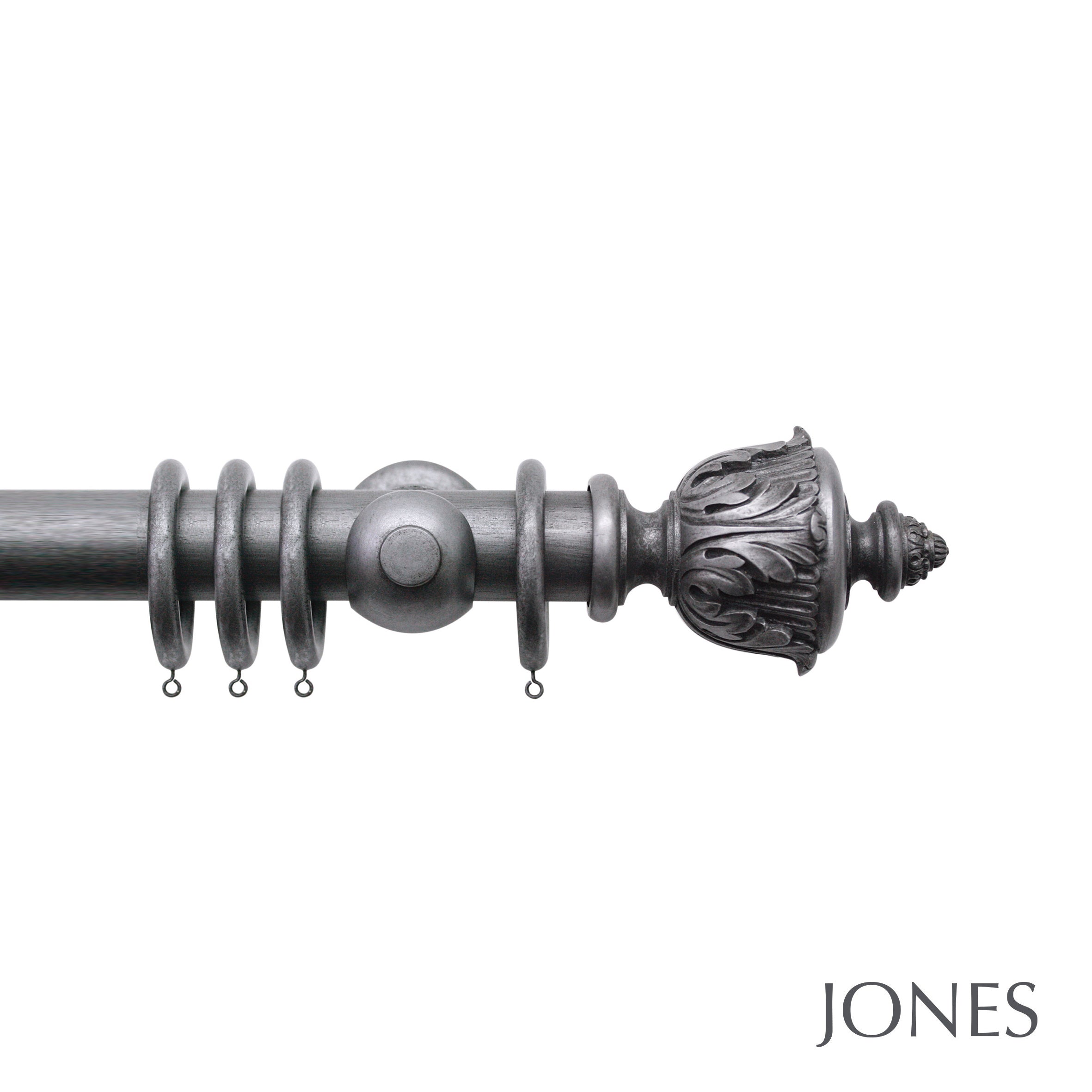 Jones Interiors Grande Acanthus Finial Curtain Pole Set in Pewter