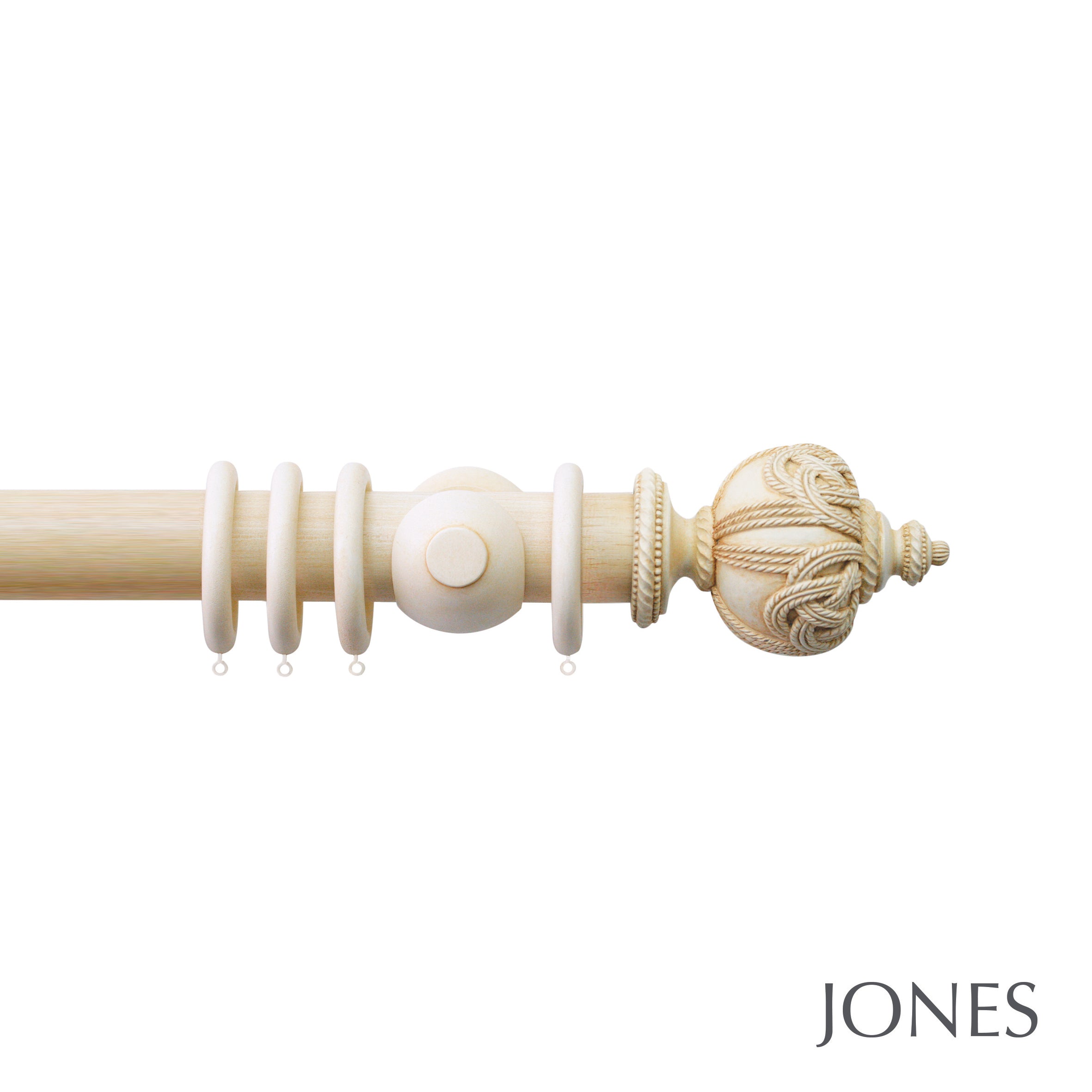 Jones Interiors Grande Rope Finial Curtain Pole Set in ivory