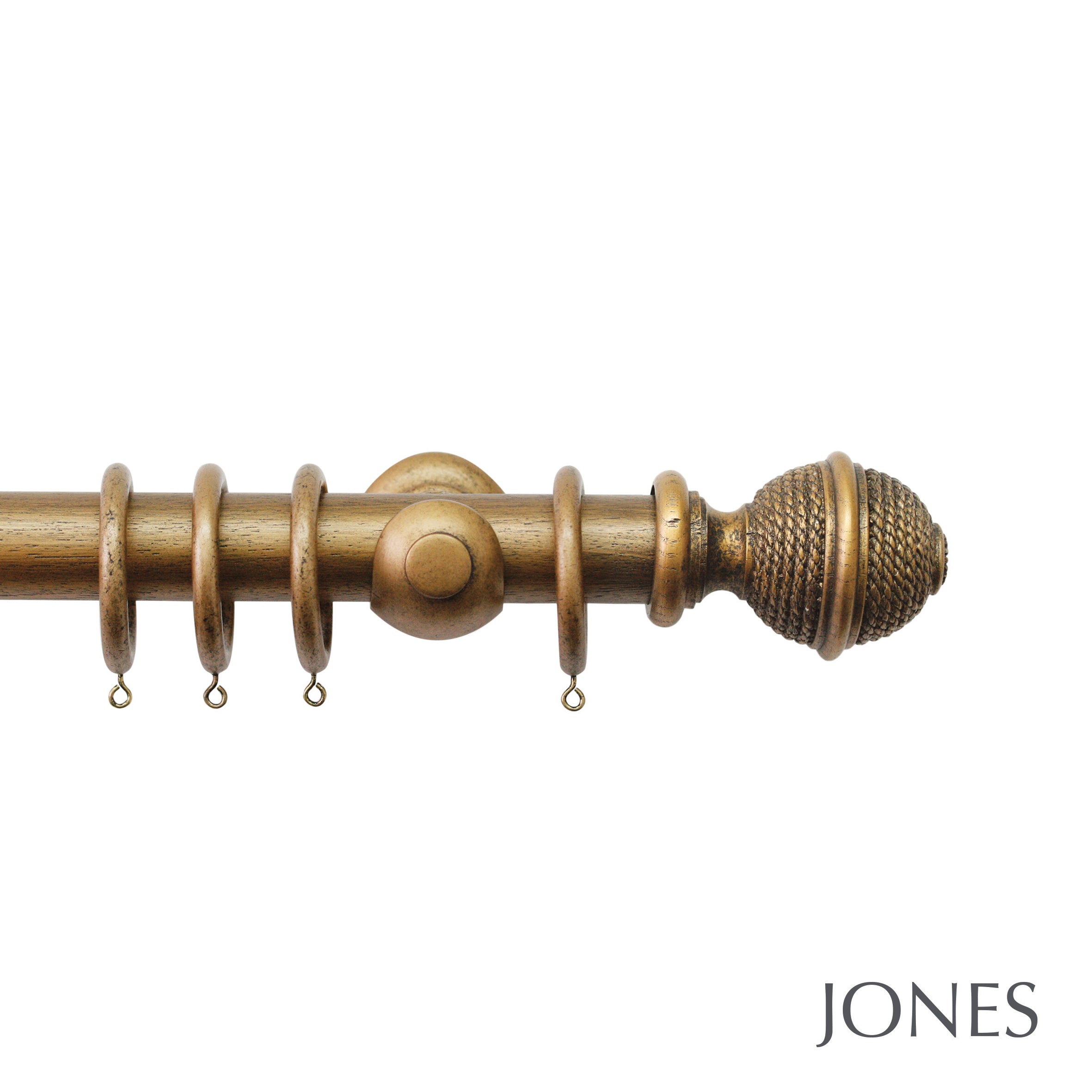 Jones Interiors Hardwick Woven Rope Finial Curtain Pole Set in Antique Gold