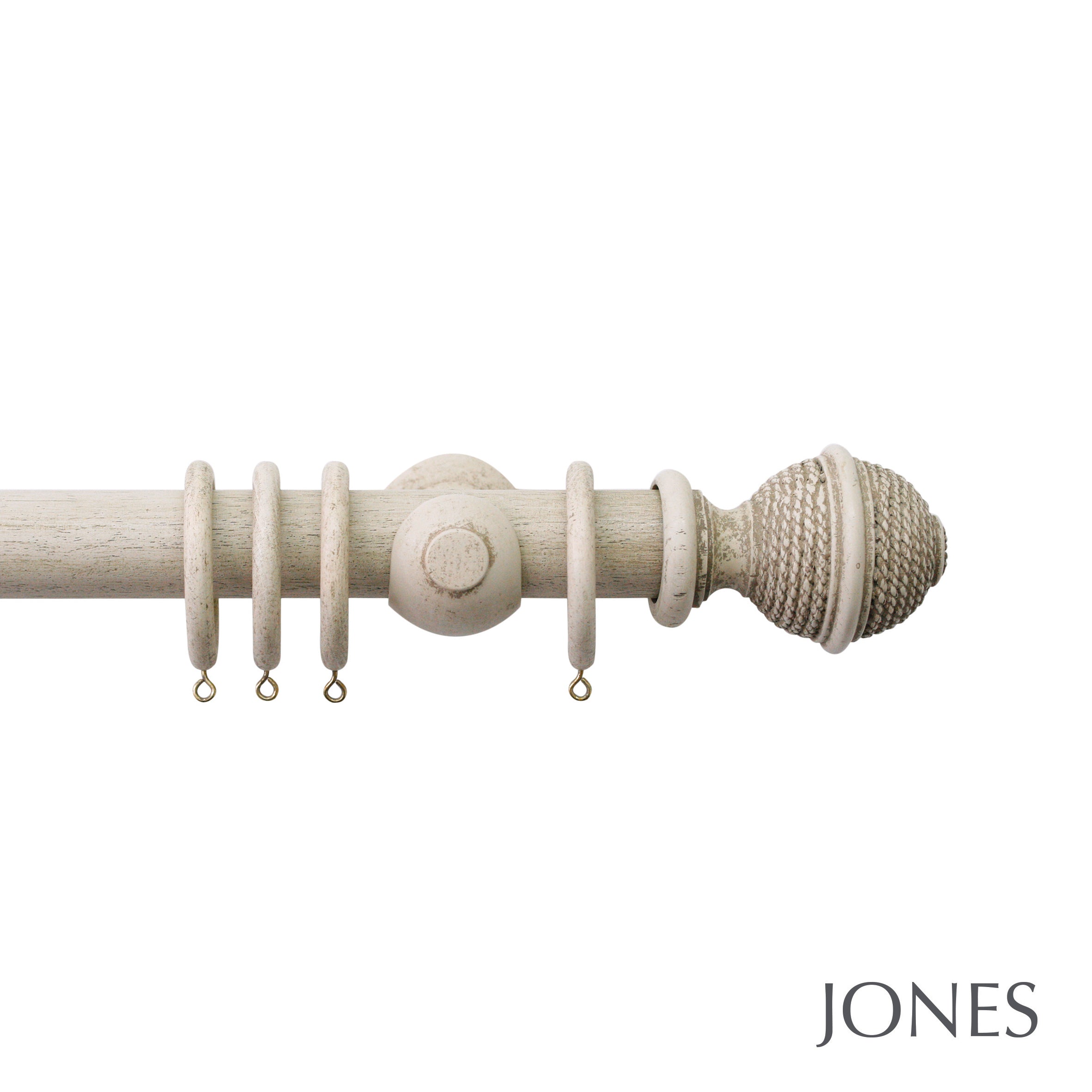 Jones Interiors Hardwick Woven Rope Finial Curtain Pole Set in Putty