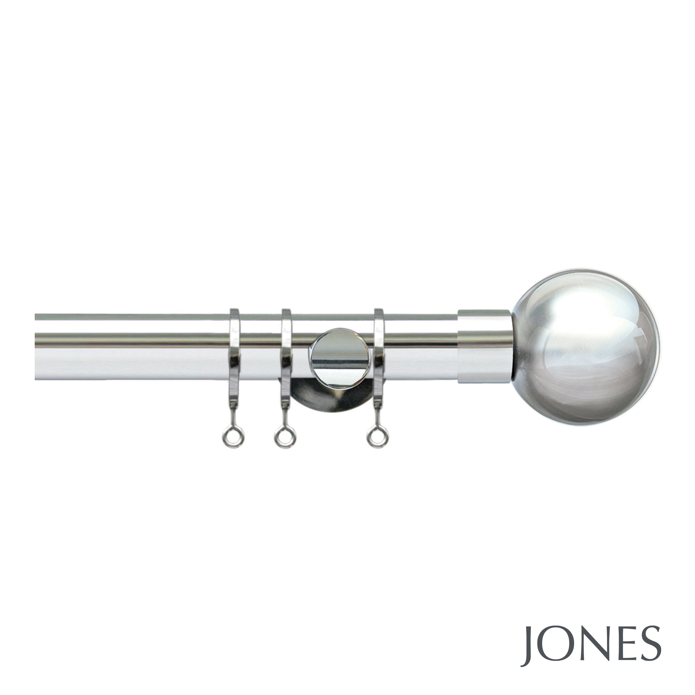 Jones Lunar Ball Finial Curtain Pole Set in Chrome