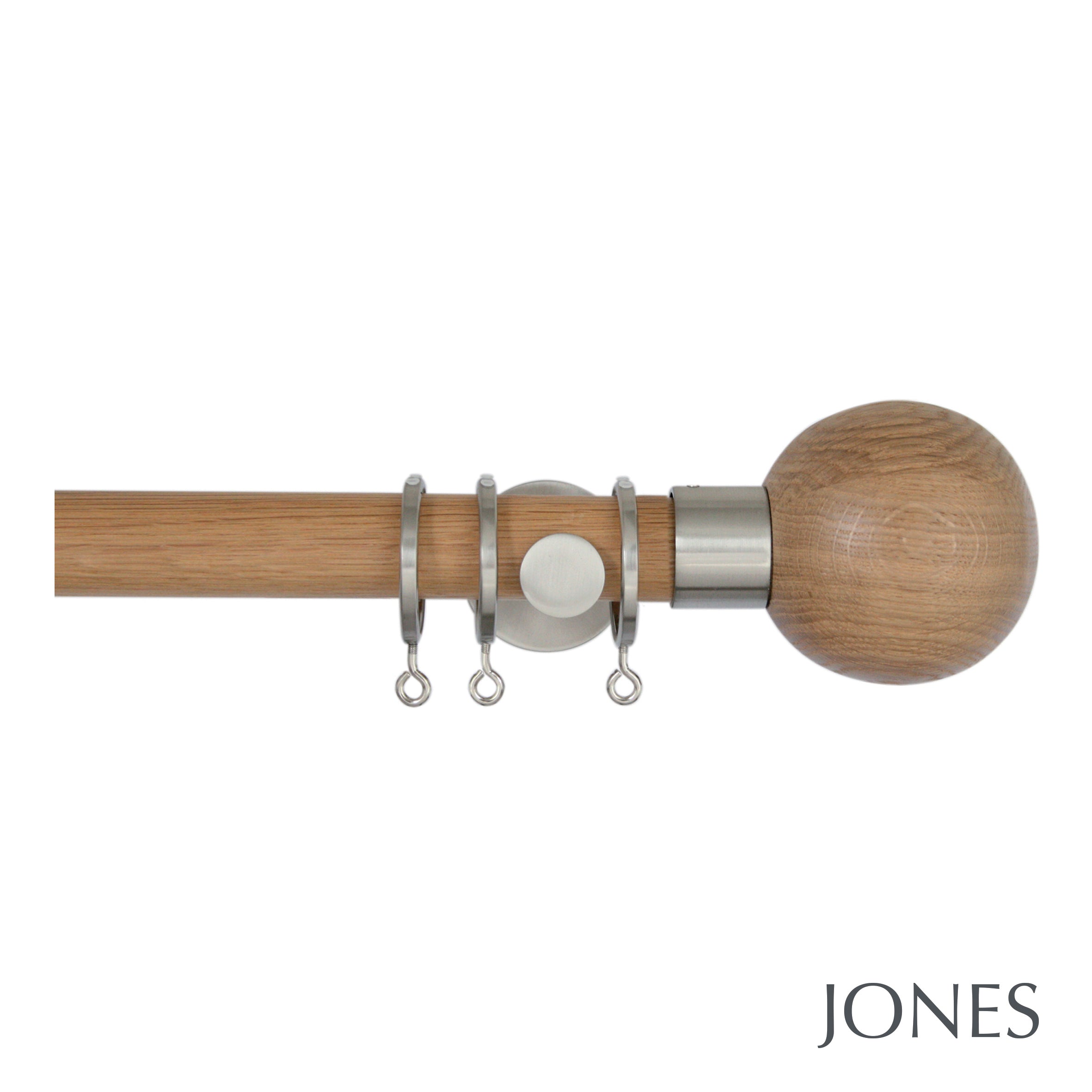 Jones Lunar Ball Finial Curtain Pole Set in Oak / Matt Nickel