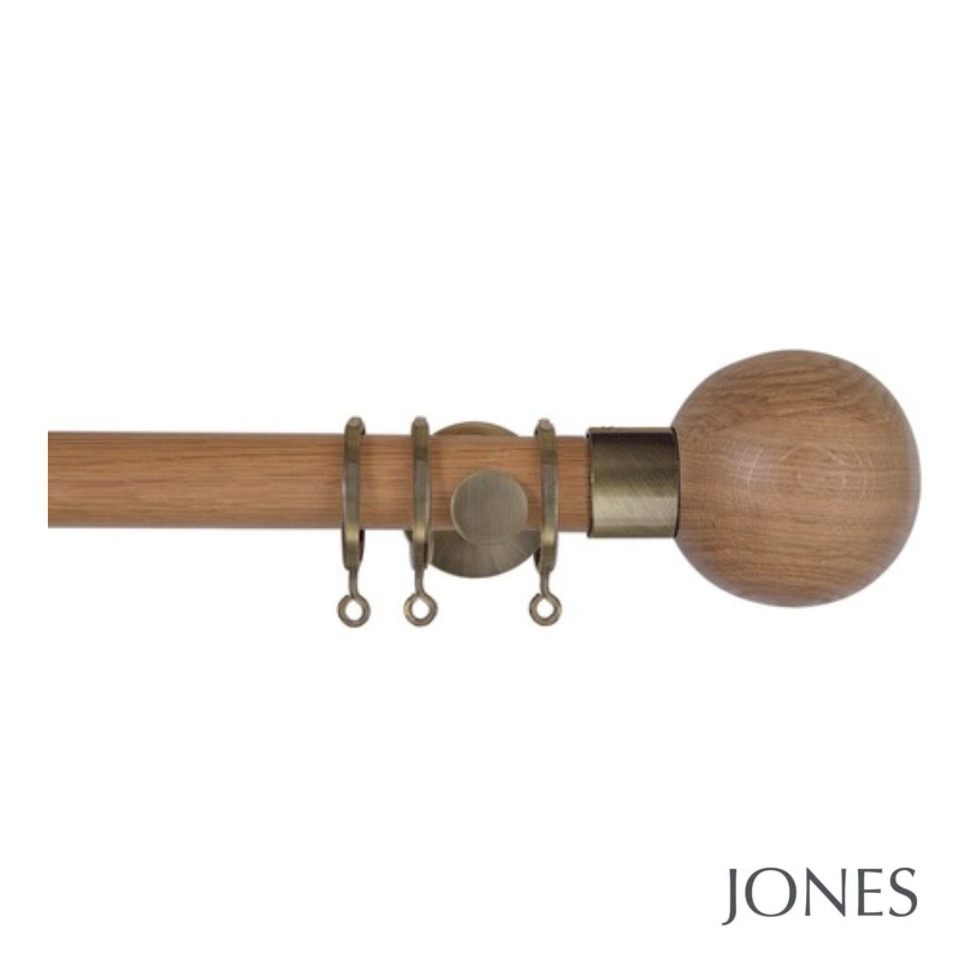 Jones Lunar Ball Finial Curtain Pole Set in Oak / Burnished Brass